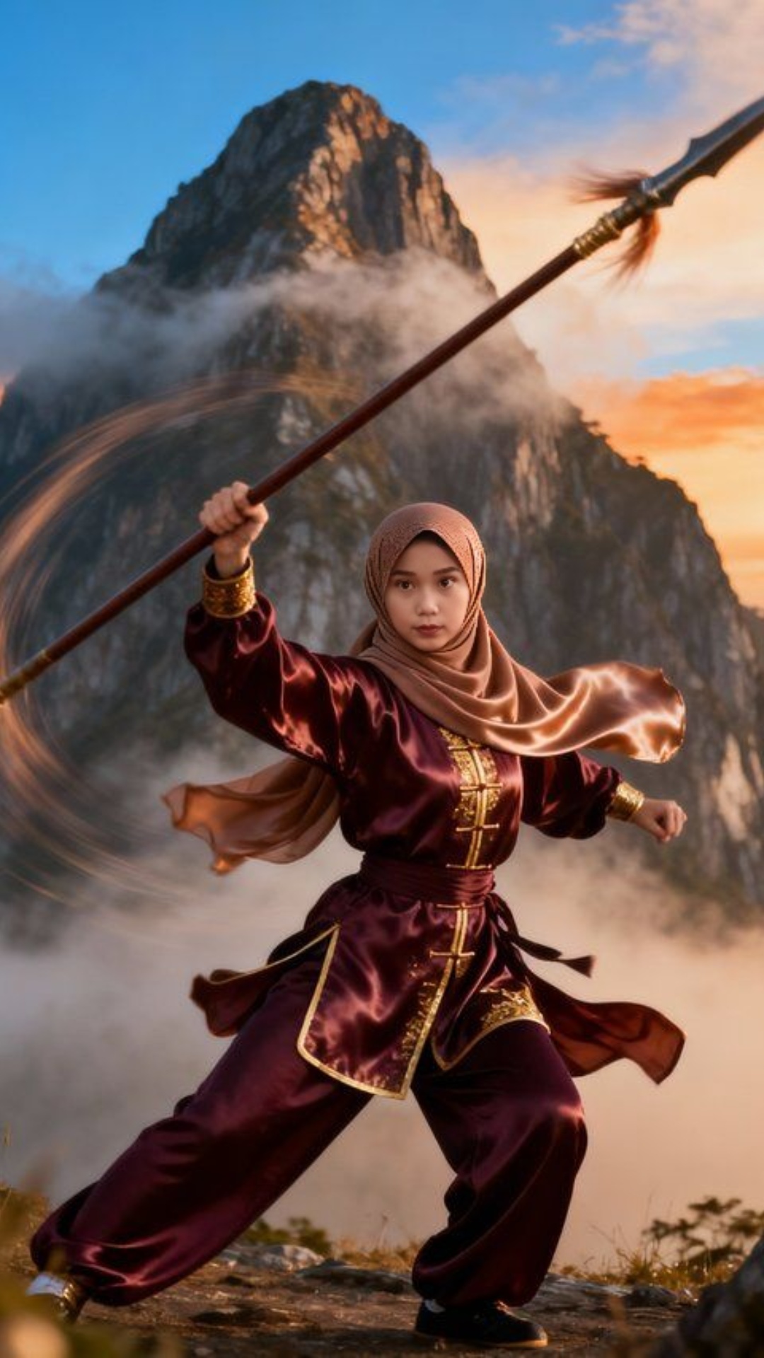 {
  "prompt": "Ultra-realistic cinematic video of the same young hijabi woman from the reference ...