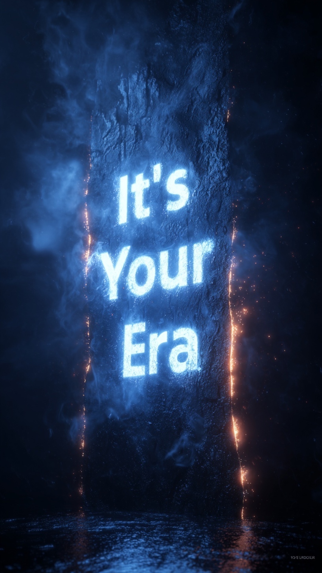 Cinematic blue neon dark background, brushed steel metal surface, the text "It’s Your Era" being ...