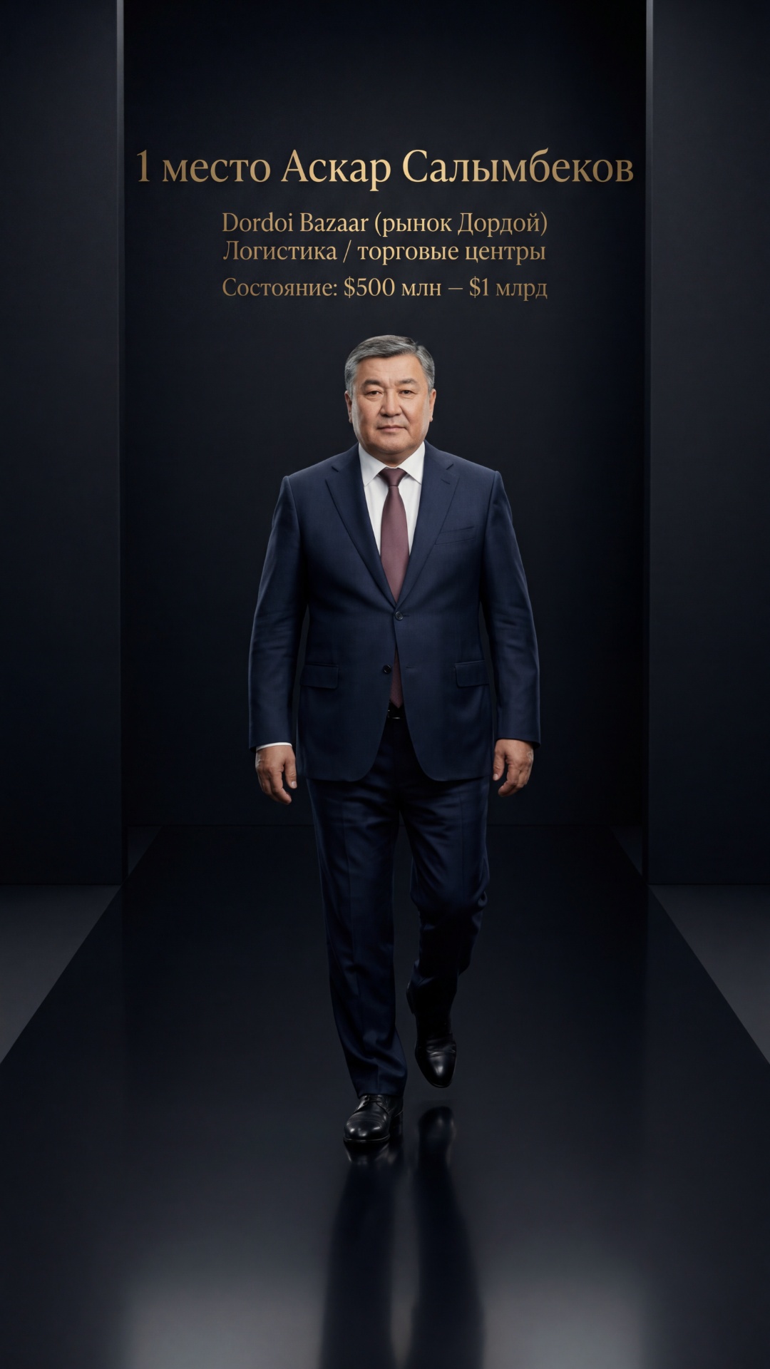 Ultra-realistic cinematic video of a wealthy Central Asian businessman in a black luxury studio.
...