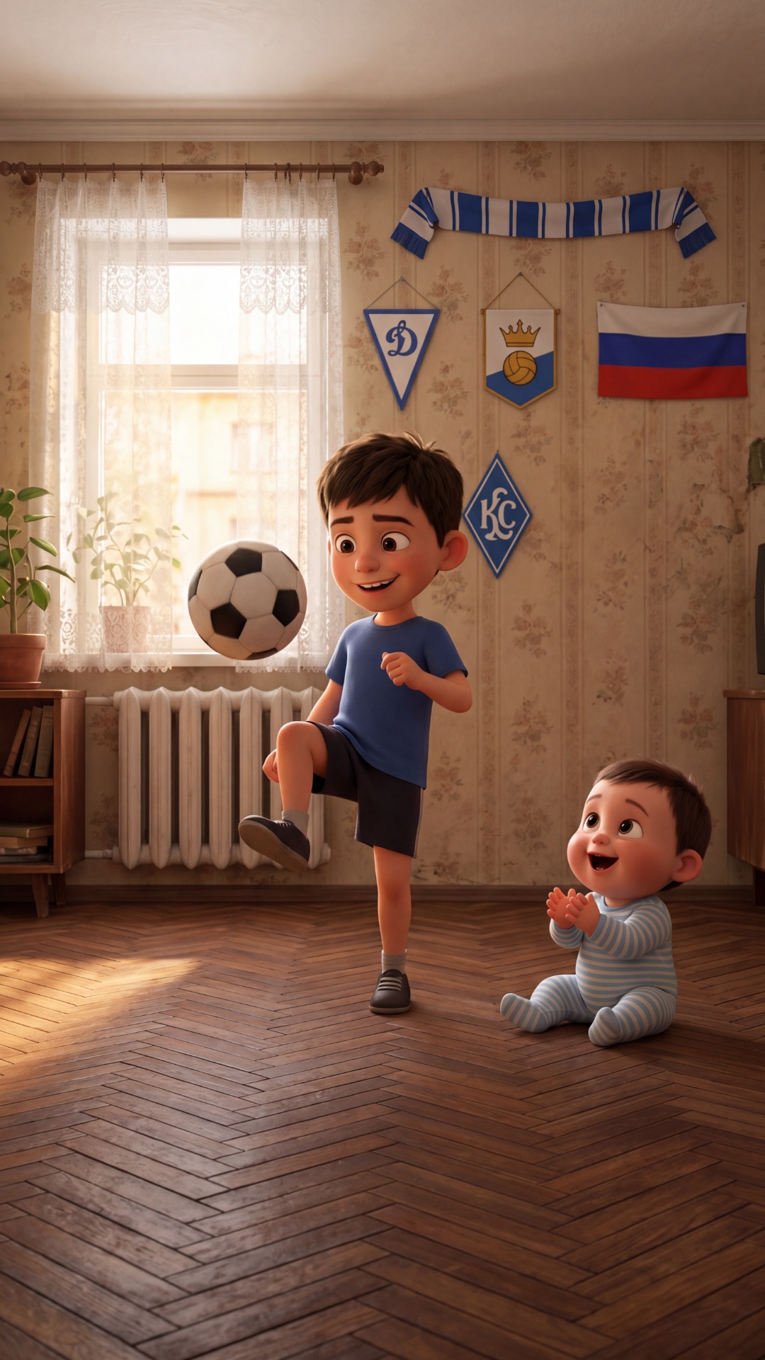 Cinematic animated video, 100% Pixar style like Toy Story. NO photorealism.

Use attached image a...