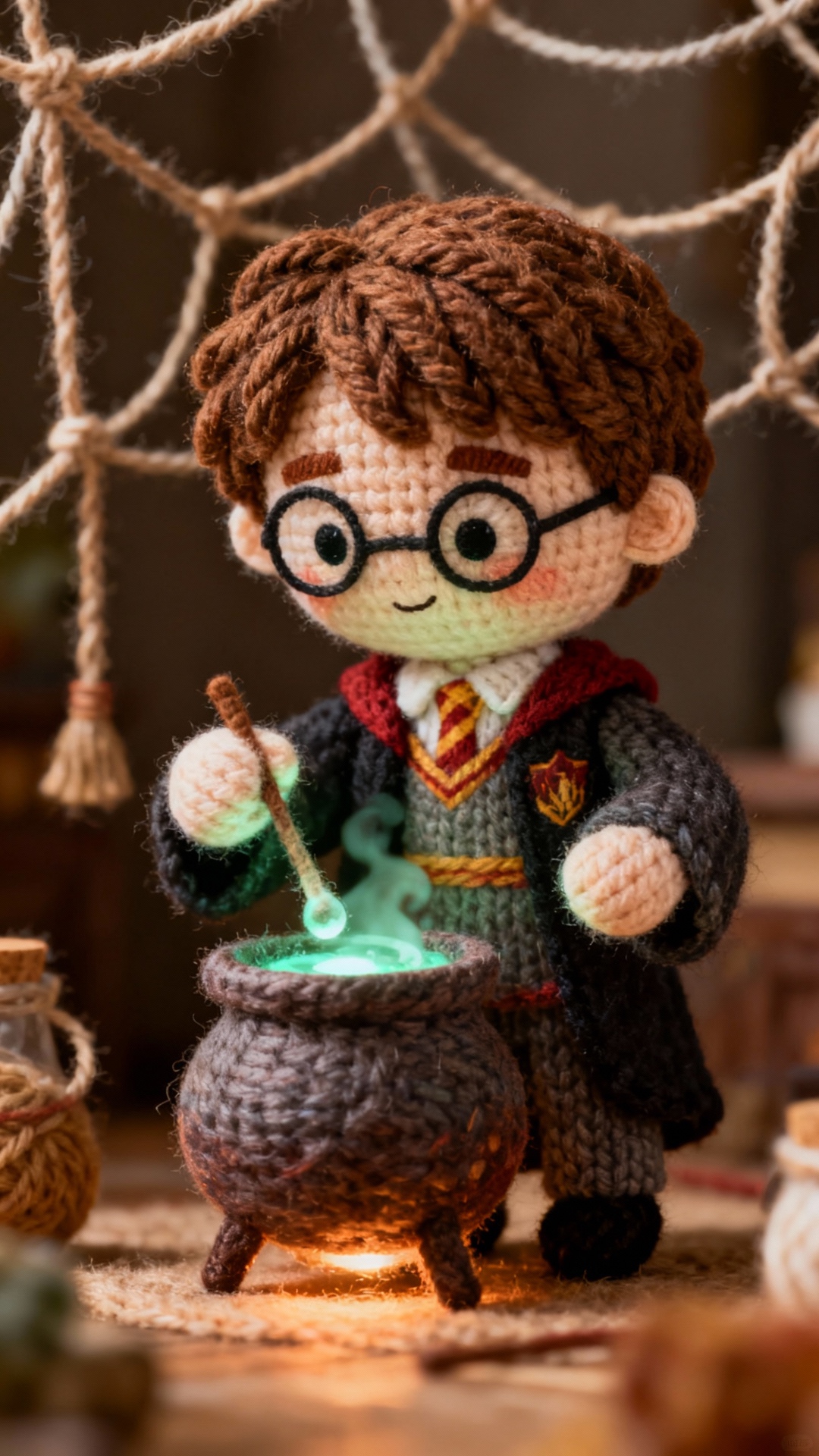 A lesson in Potions   
“Knitted Harry brewing a potion, with the vessels gently swaying and a coz...