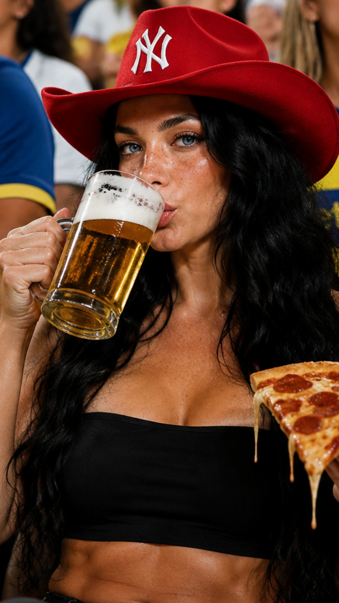 Subject: Character in a stadium setting
Context: Stadium environment with enthusiastic crowd and ...