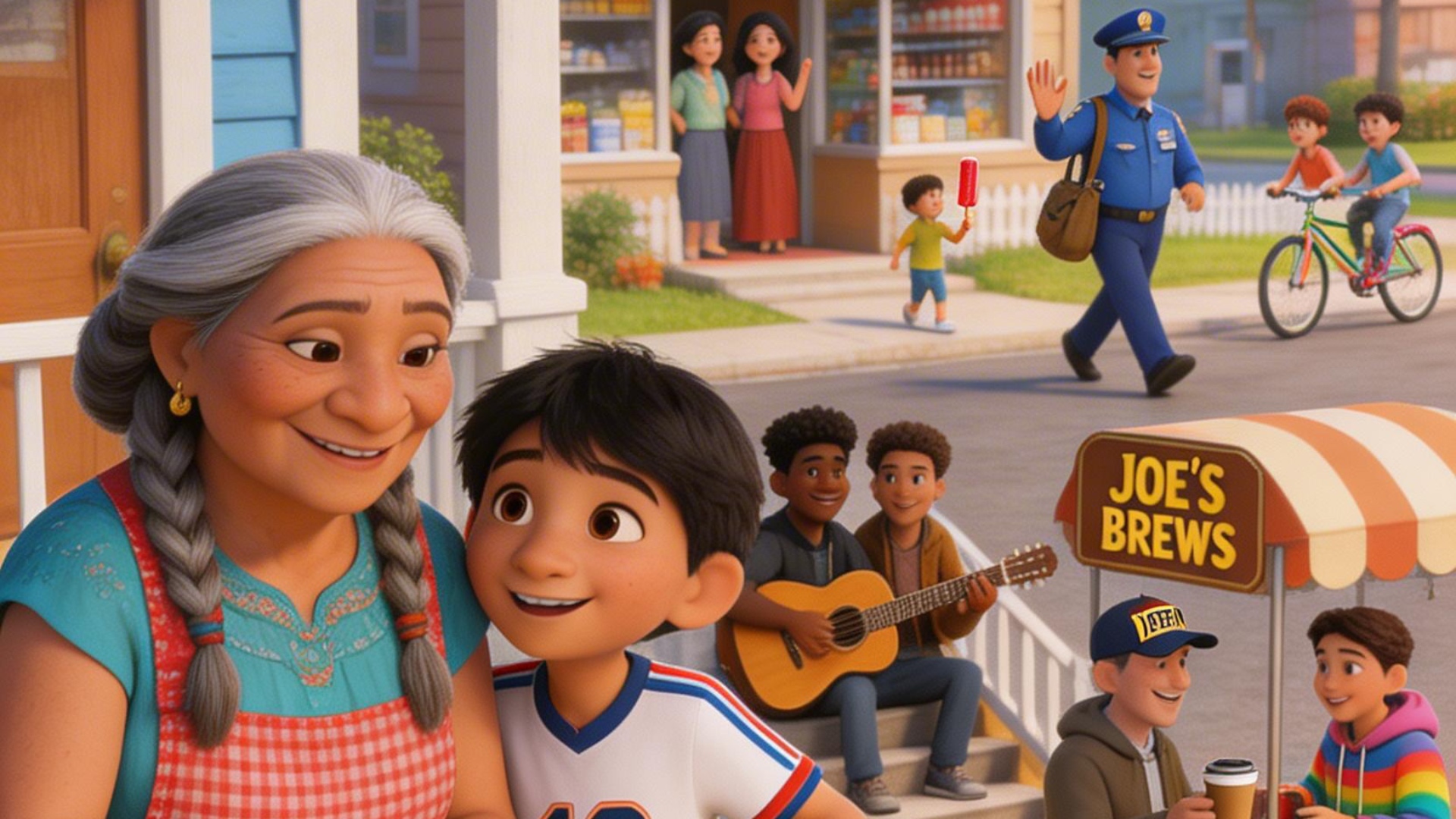 Hazme una historia de la realidad de la gente viviendo en eeuu, 3D animated style inspired by Pix...