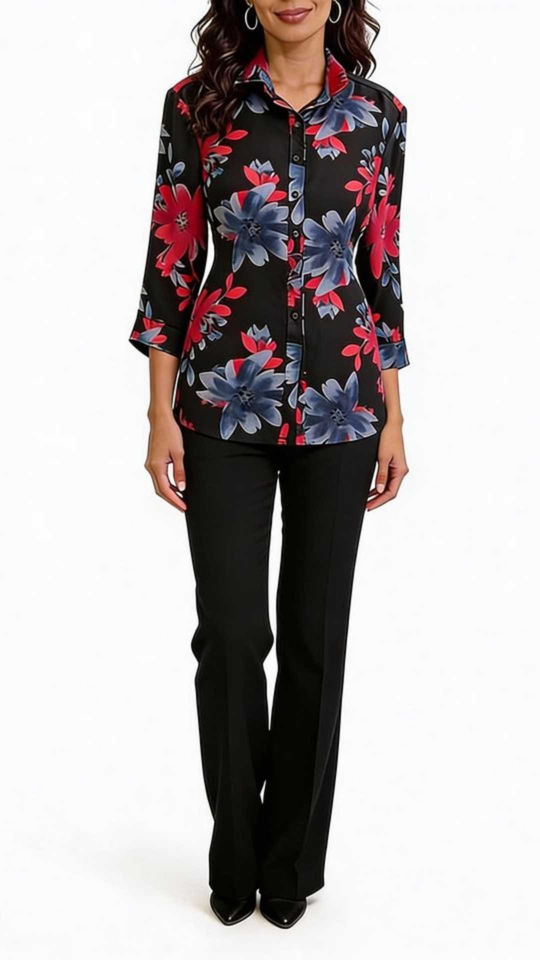 Have model walk forward, place hand on her hip, then the other hand on the other hip