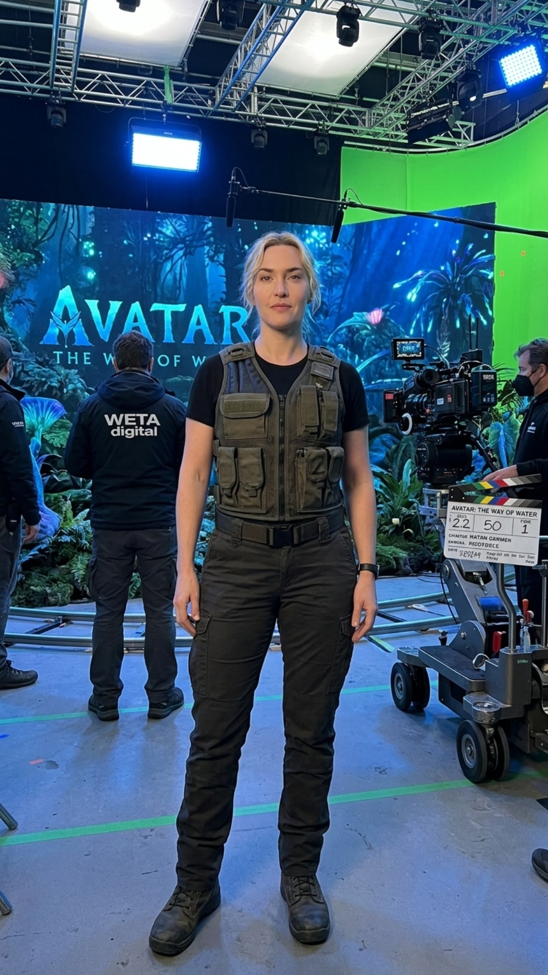 Subject: Девушка с ровной спиной  
Context: Съемочная площадка фильма "Аватар" с фантастическими ...