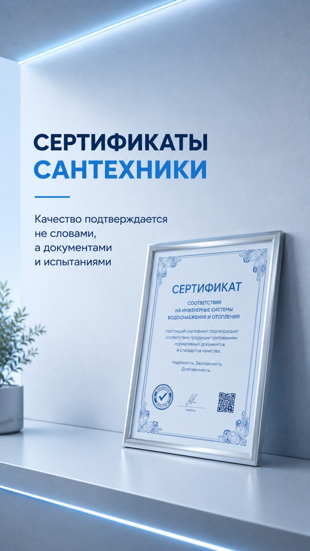 Статичный минималистичный интерьер в бело-голубых оттенках.
На столе стоит сертификат в рамке, м...