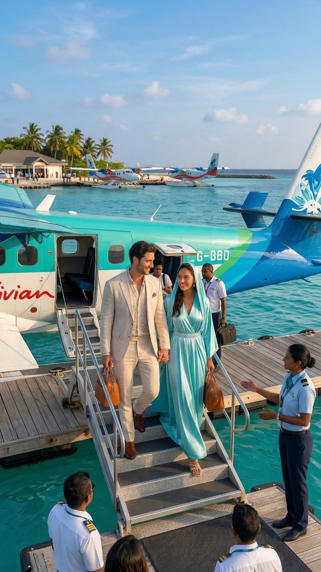 couple arrives to maldives, after baggy picks them up and drives towards villa