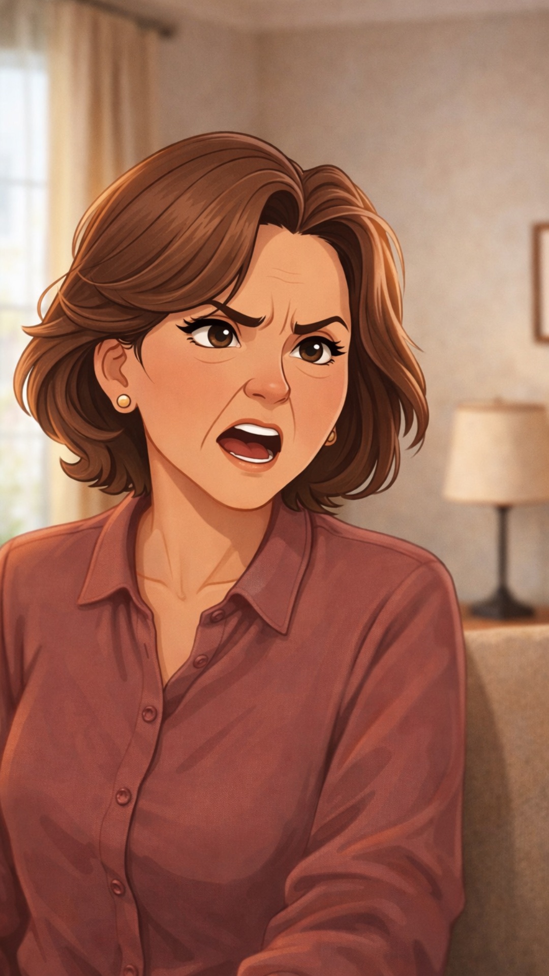 On-screen dialogue (characters speak with lip-sync): женский раздраженный голос:— Как это «подожд...