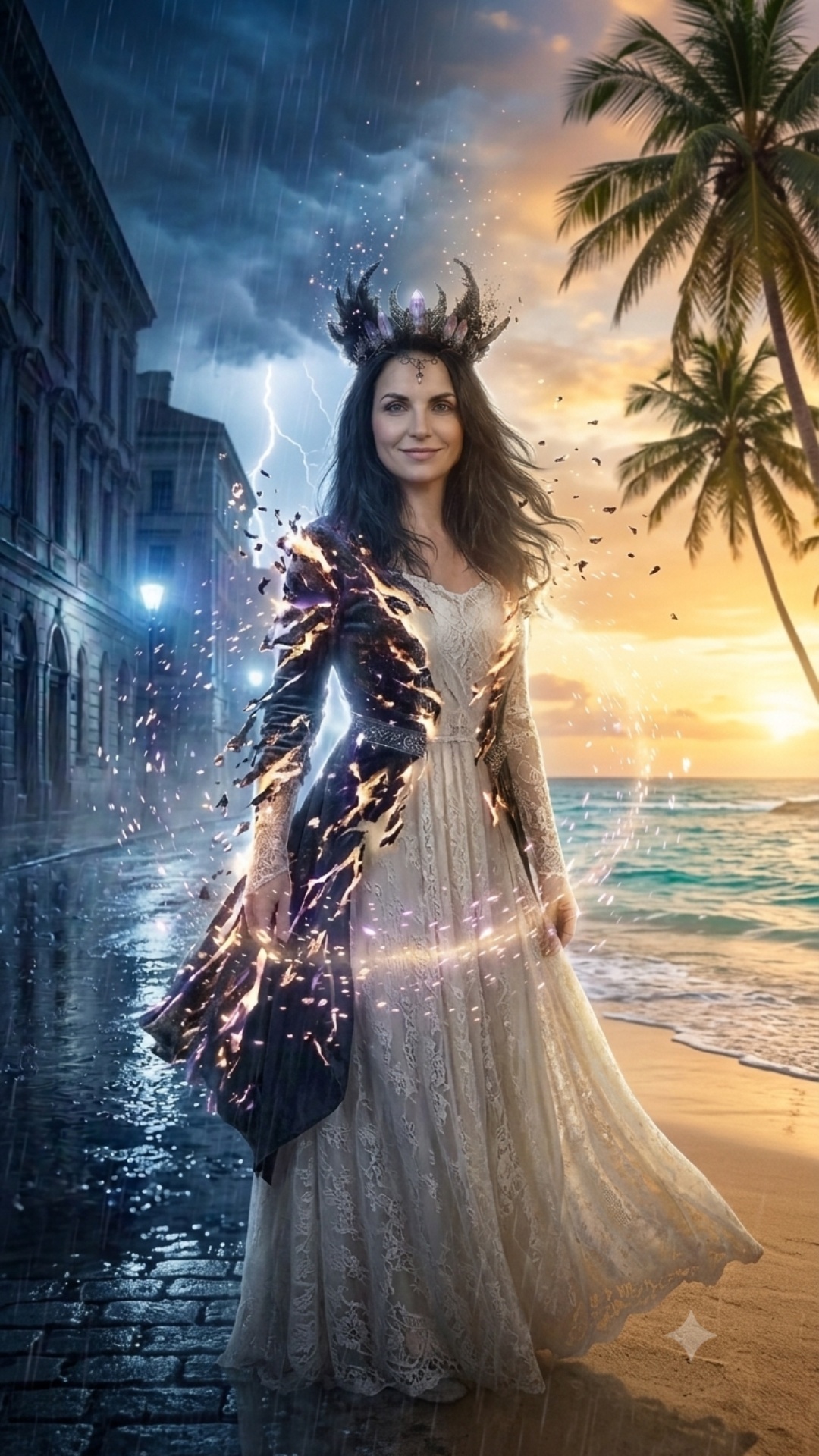 Vertical format 9:16, ultra-photorealistic cinematic fantasy, Hollywood movie quality. Keep exact...