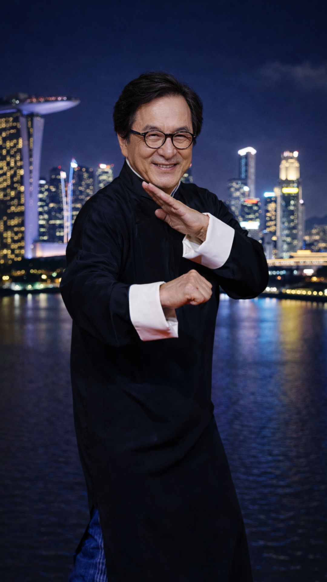 Starting from the uploaded image.
The man keeps the same face, outfit, body shape and pose from t...