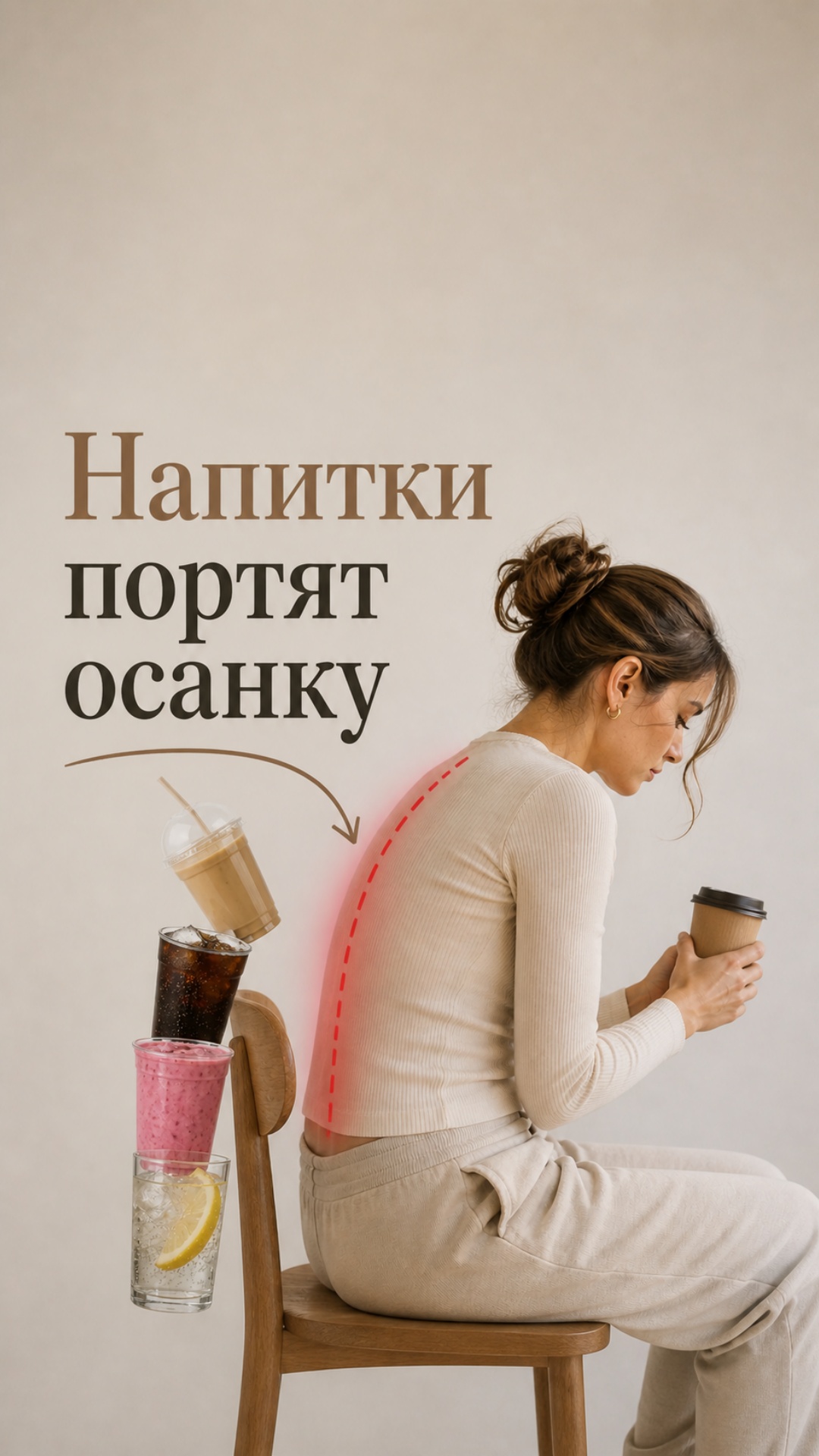 Стильная cinematic-анимация в эстетике wellness и lifestyle.
Девушка сидит неподвижно в сутулой ...
