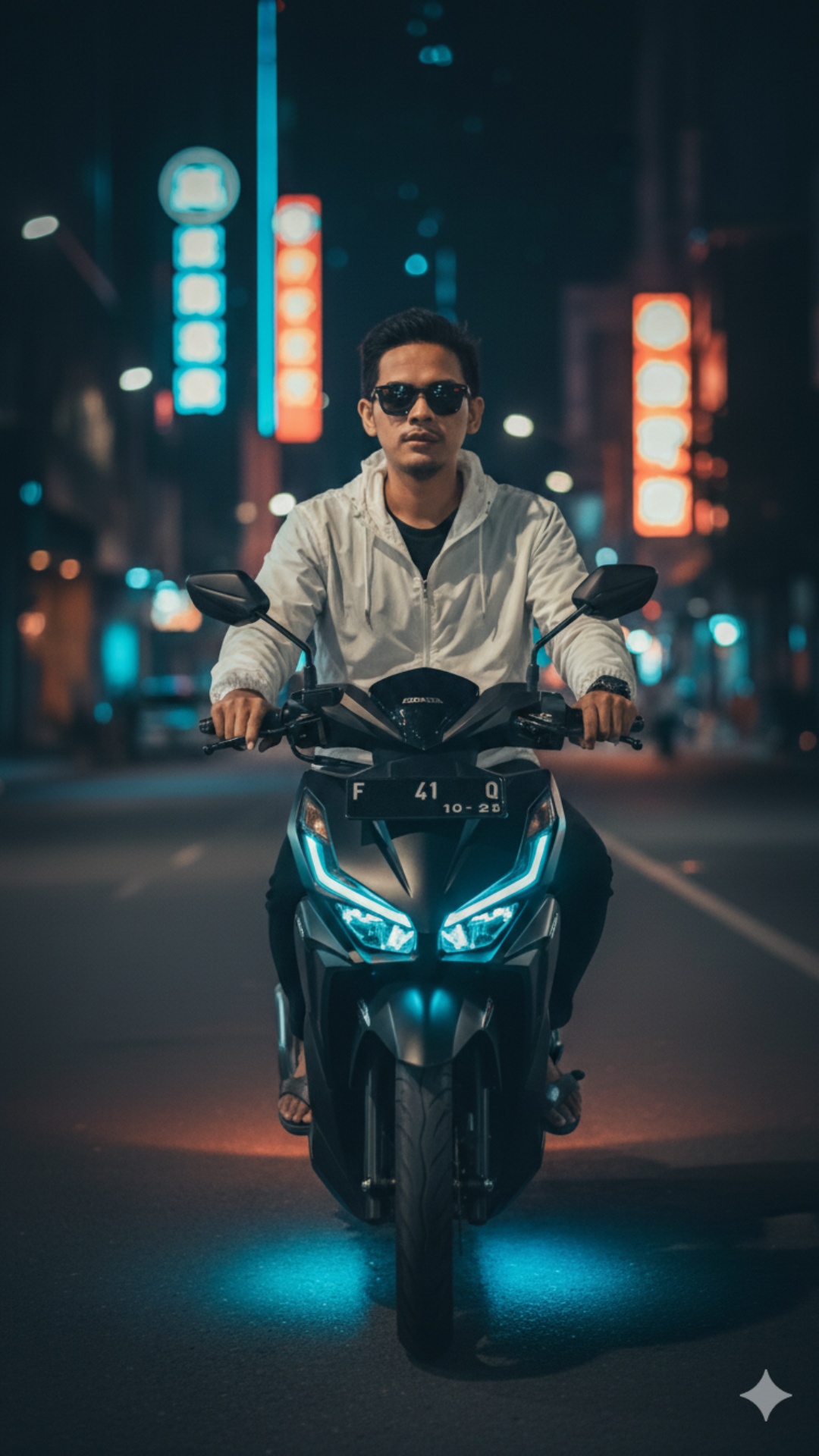 Buatlah orang pada gambar pertama melaju dengan motornya kemudian motornya berubah menjadi glider...