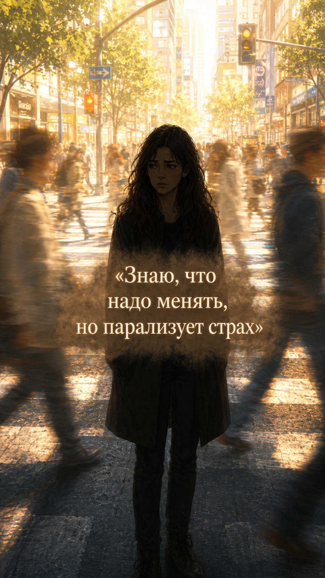люди вокруг девушки ходят, а она стоит испуганная, заголовок не менять