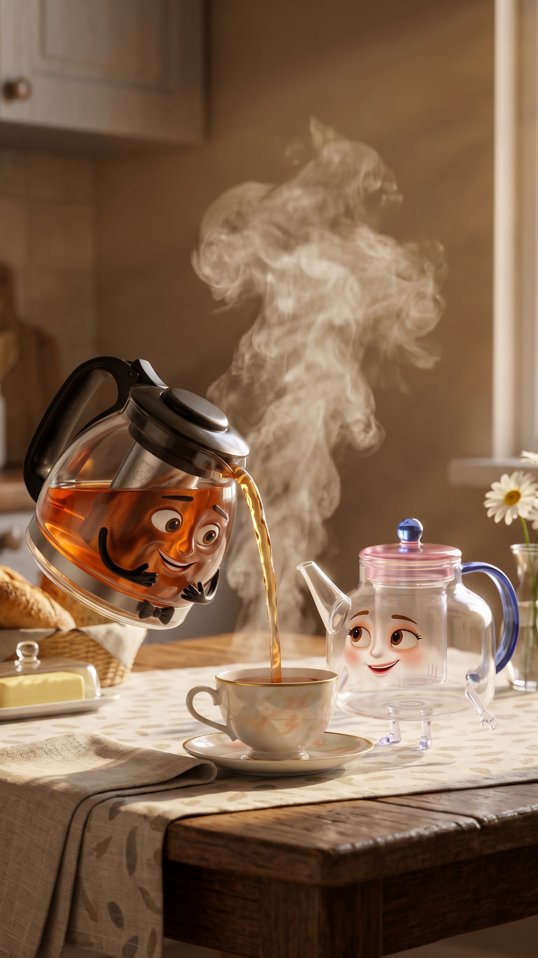Use the uploaded character reference images as the ONLY character references.

Same cozy kitche...