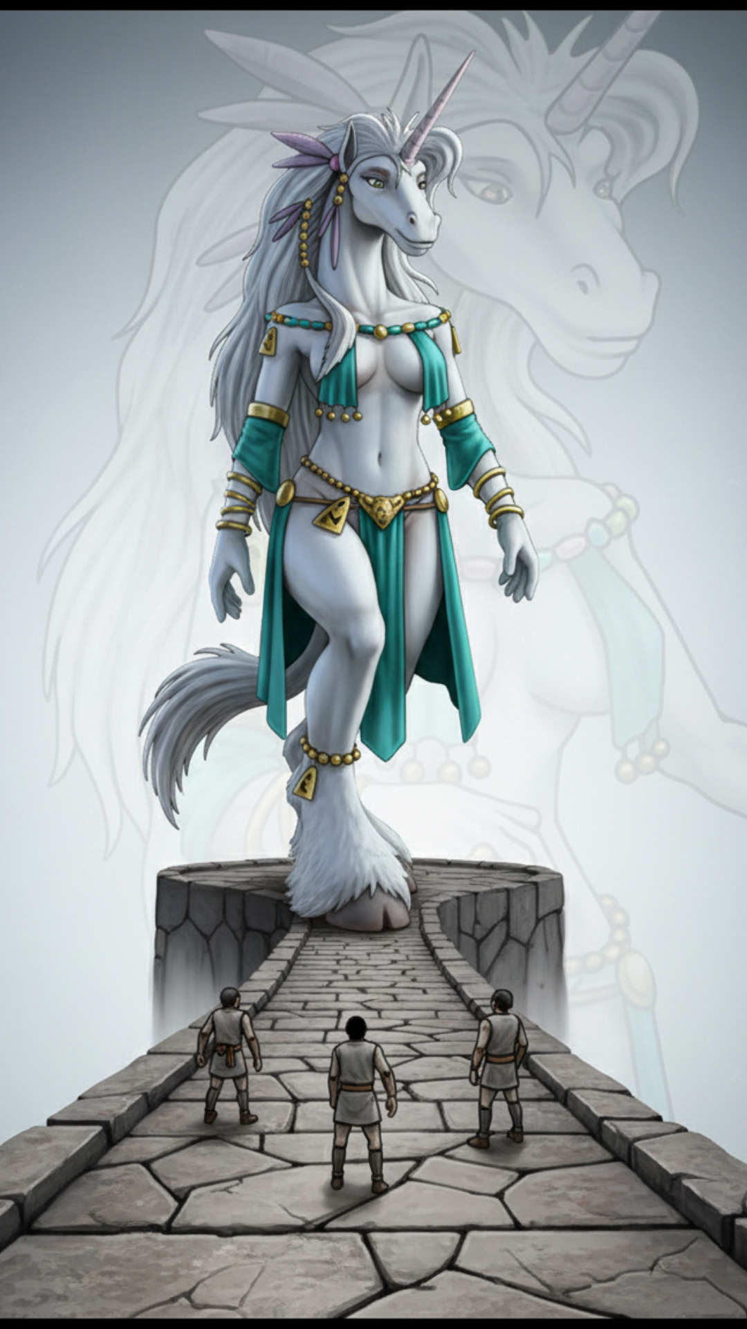 She is walking  on the path towards and trampled everything in her way under her hooves. Tiny guy...