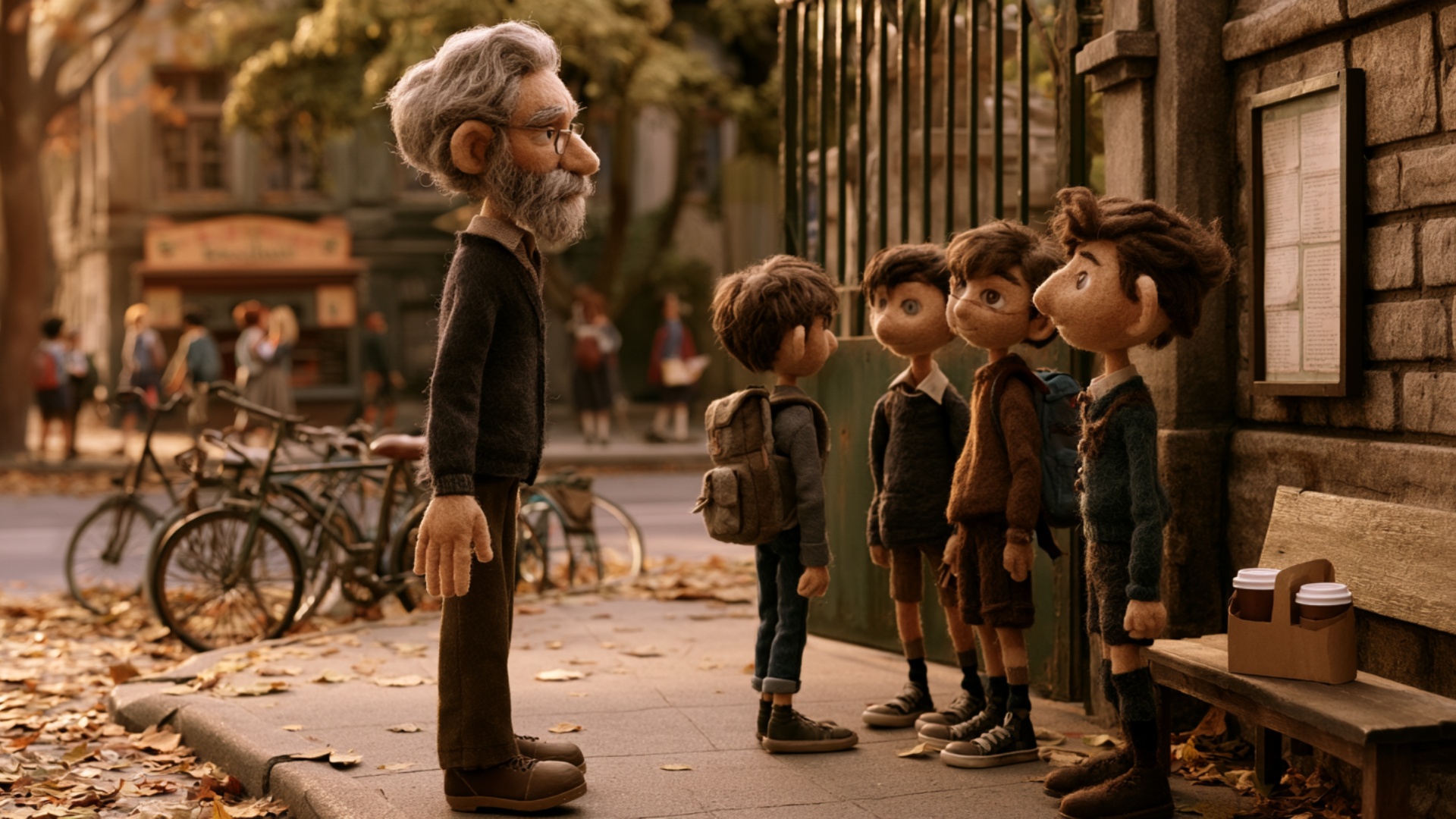 Keep everyone in their existing positions. The father watches the boys quietly, then gives a smal...