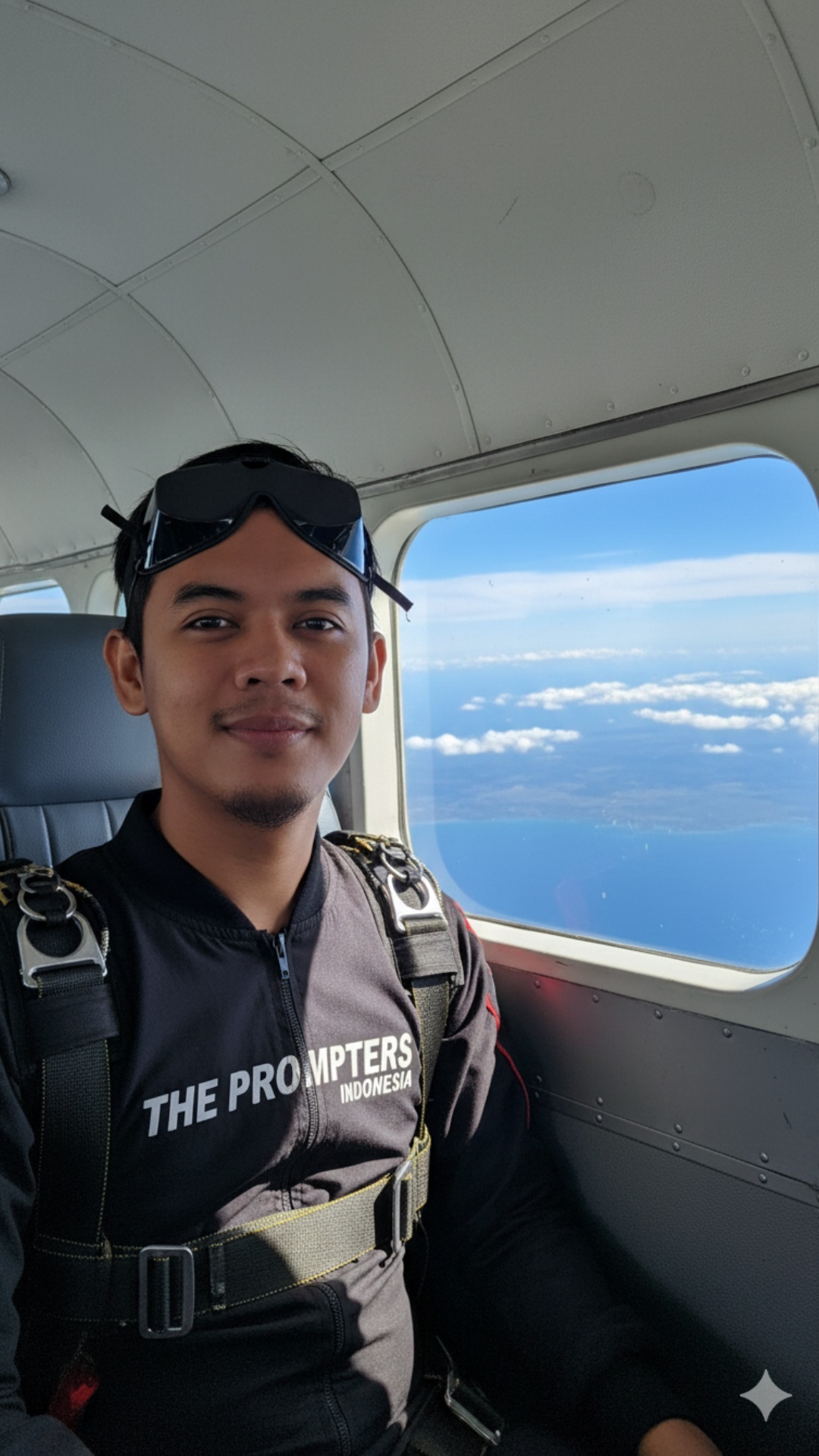 Zoom out gambar pertama dan berhenti di gambar kedua. Objek di gambar pertama tersenyum dan menga...