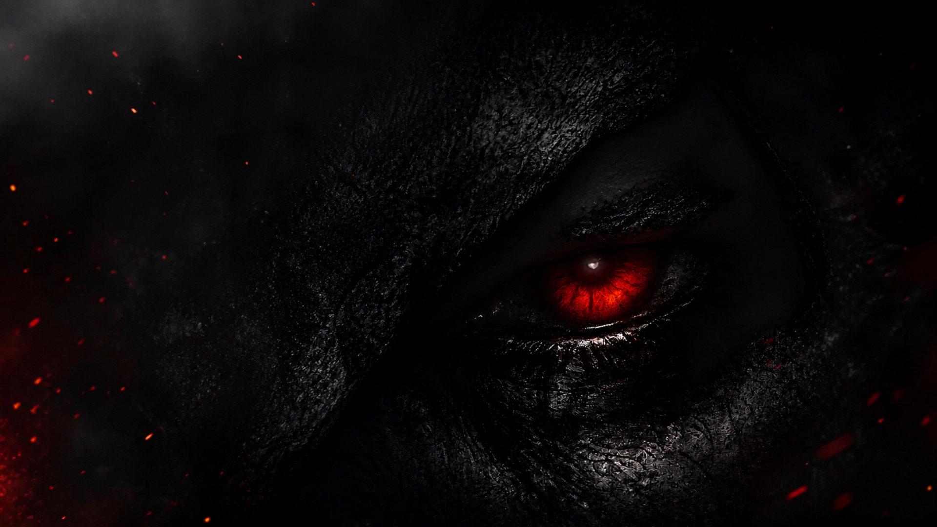"Extreme close-up of a human eye dilating in fear. Inside the pupil, a flickering vintage televis...