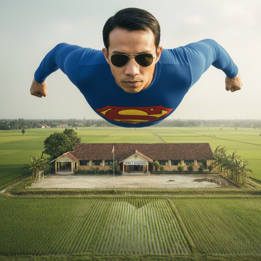 As he decelerates mid-air, time subtly slows. A wave of cinematic energy ripples across his body ...