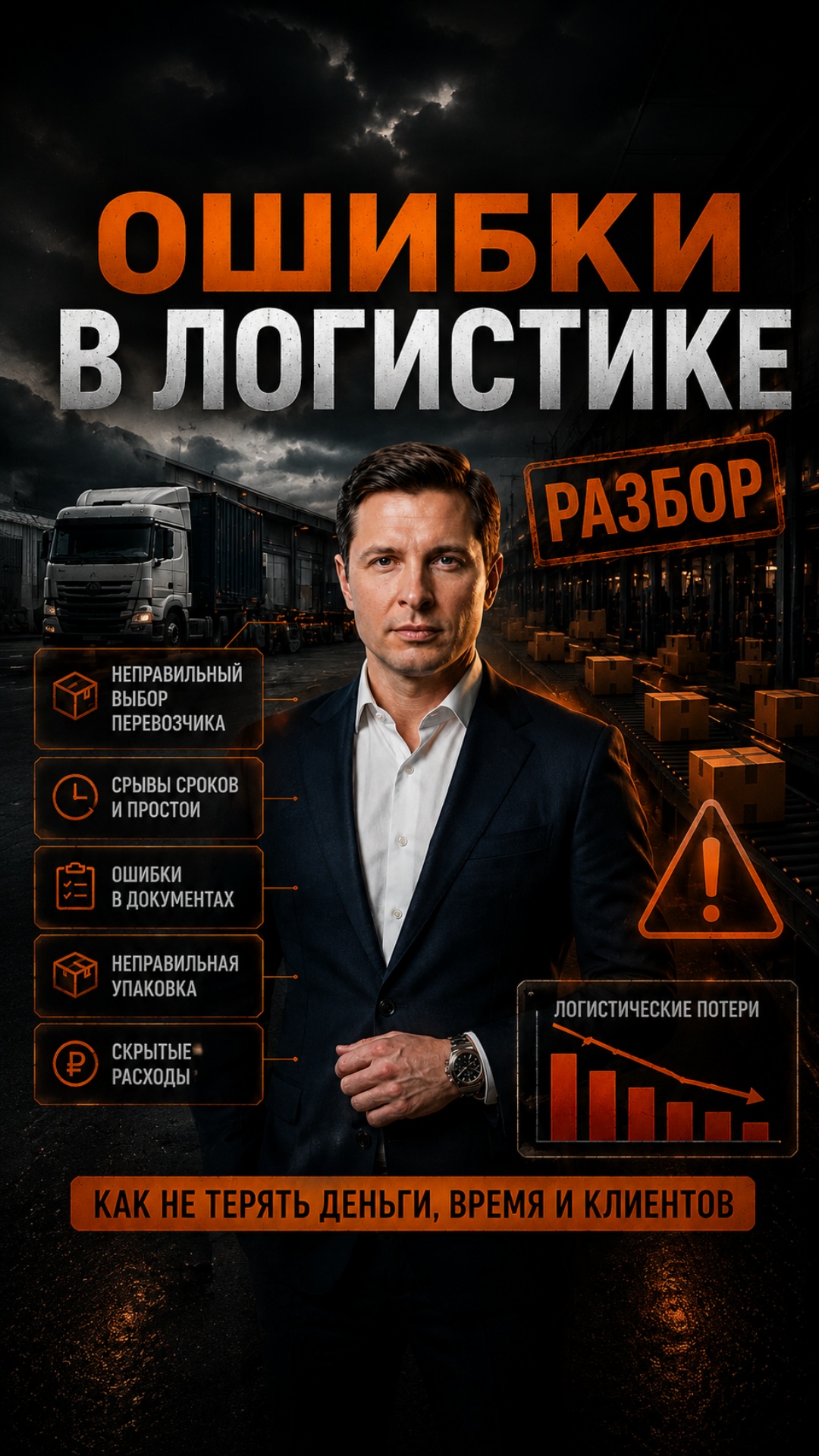 Создай кинематографичную анимацию в стиле Netflix / бизнес-триллера про логистику и кризис управл...