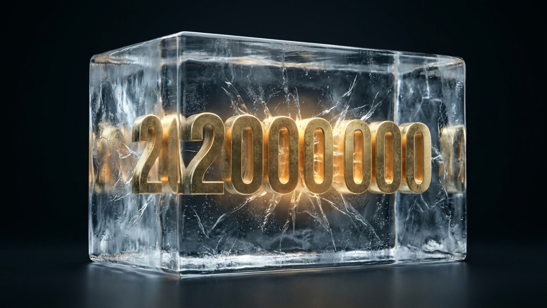 Create a luxury conceptual editorial illustration.

A gigantic transparent crystal ice cube domin...