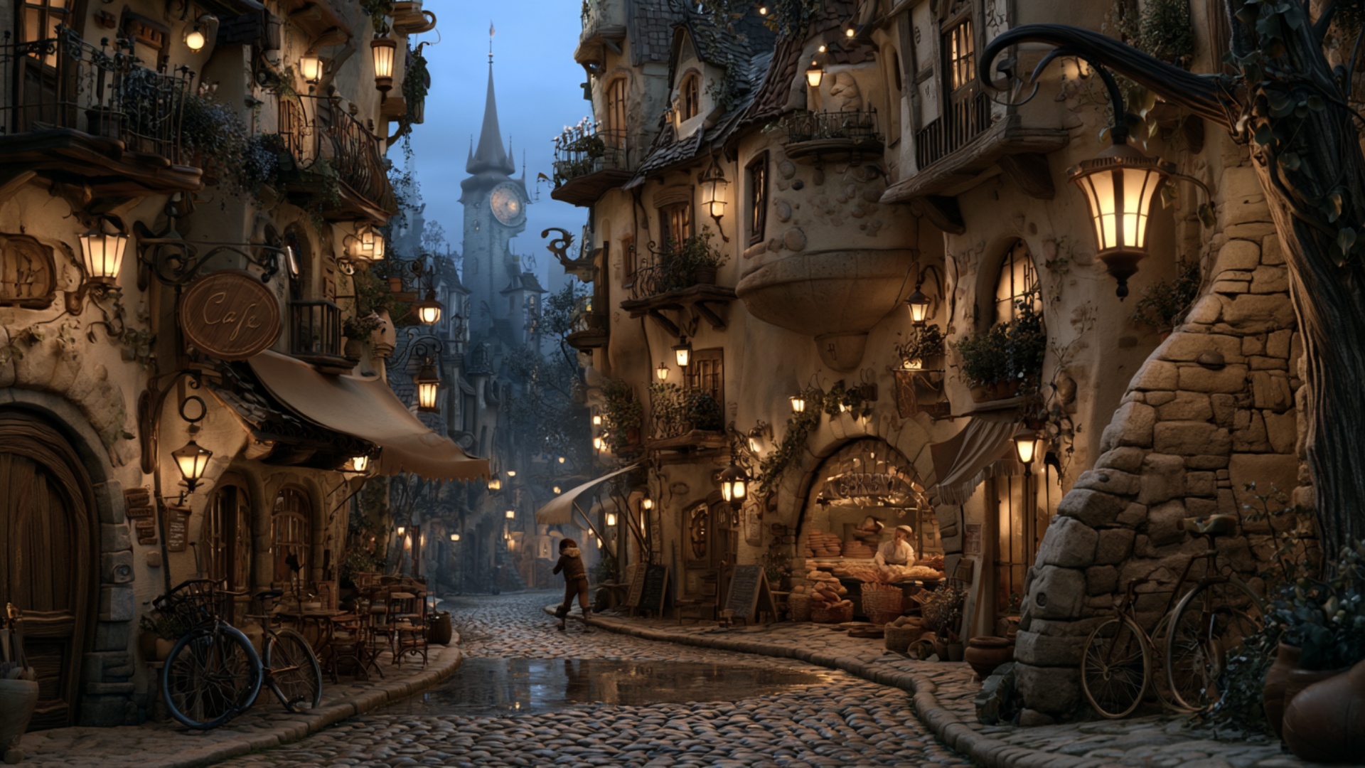 The old cobblestone street remains the main subject as the entire environment slowly comes alive....