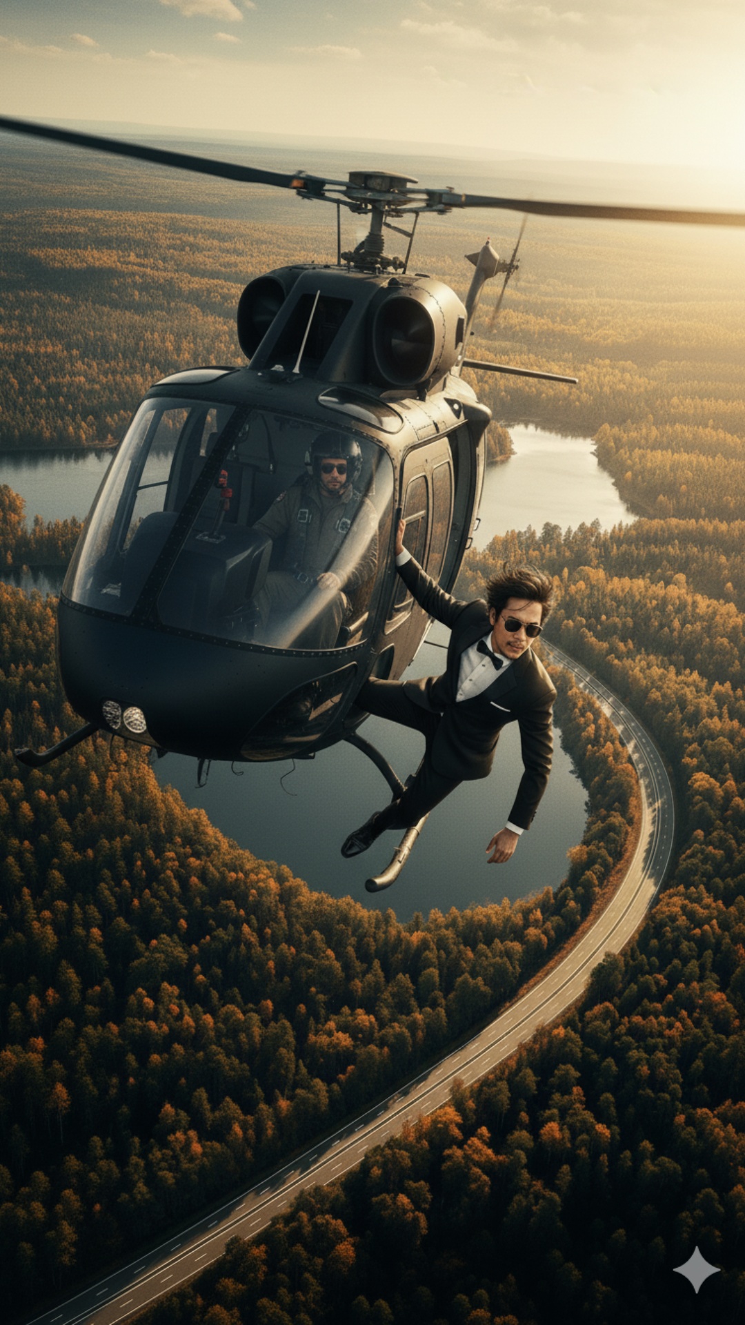 Buatlah orang dan helikopter pada gambar pertama bergerak maju menjadi gambar kedua. Buatlah sepe...