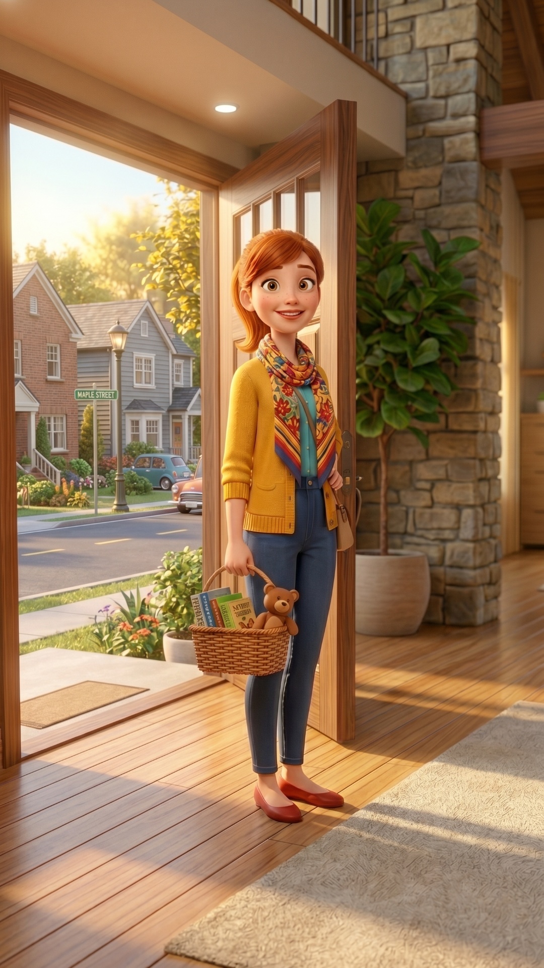 3D animation, Pixar style. A cinematic opening of the second episode in a sunlit luxury house. St...