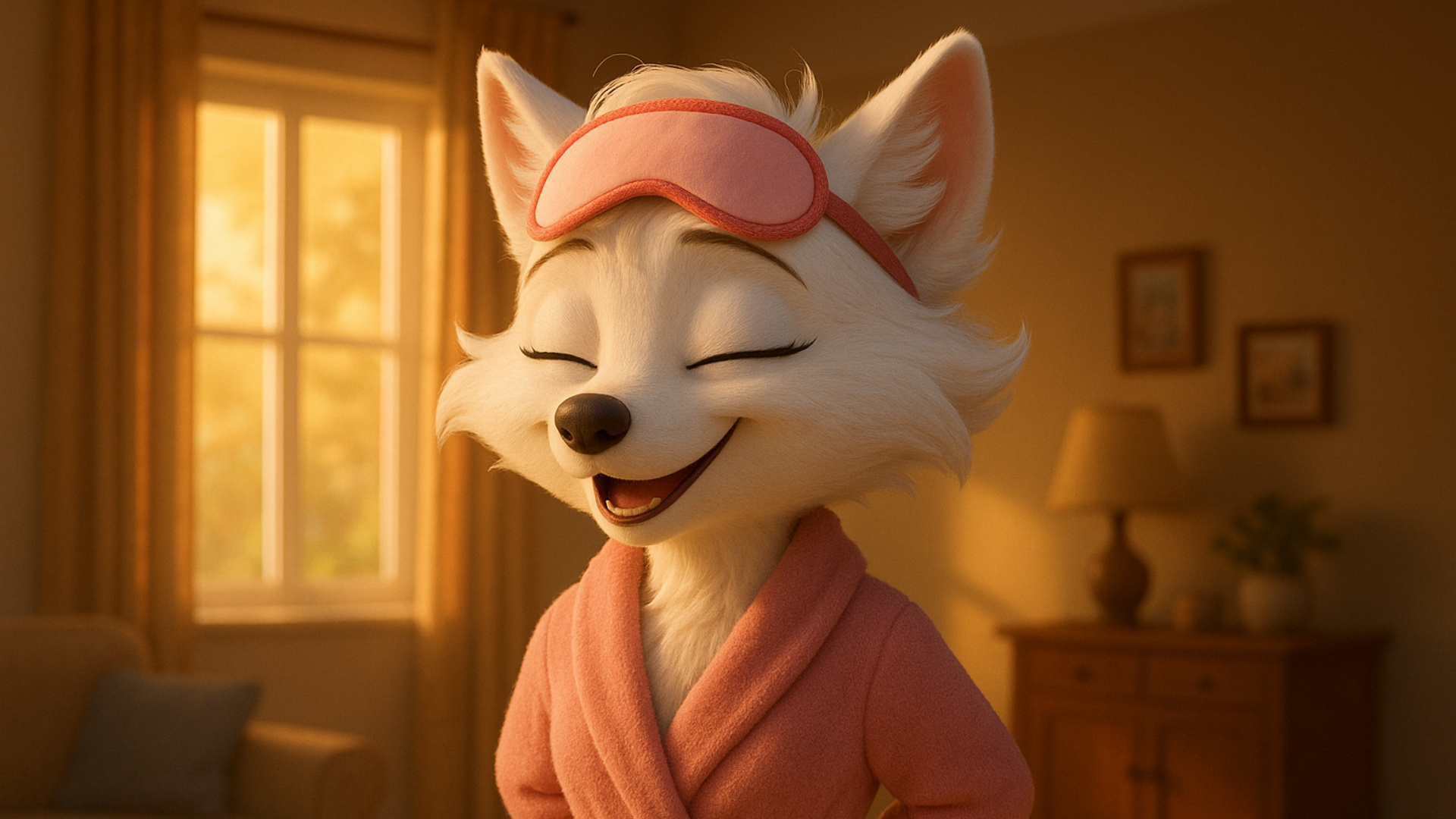 3d fluid expressive animation of anthro female fox mother talking proudly, eyes closed
