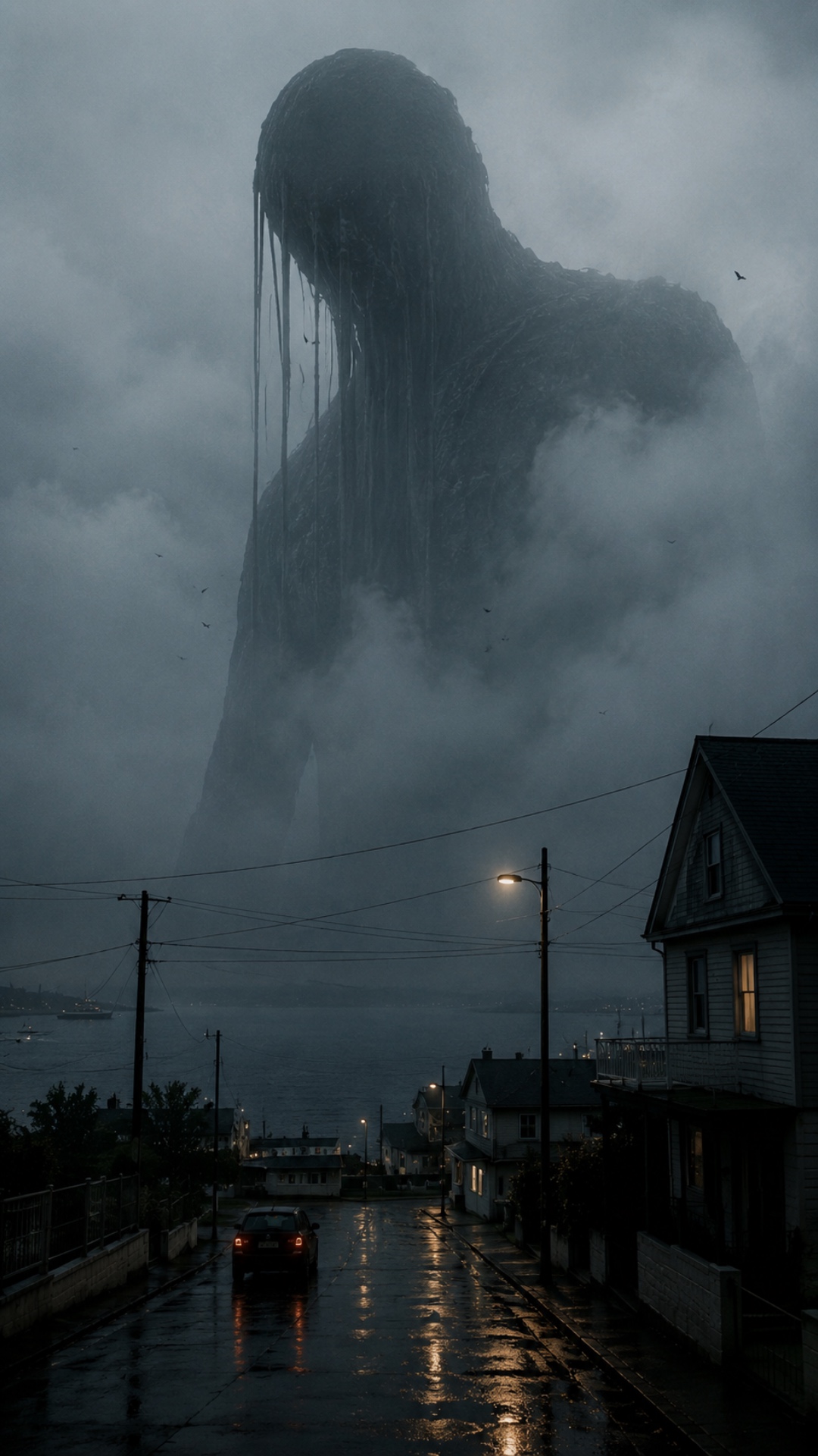 slow cinematic handheld phone camera footage, thick fog and clouds slowly drifting around the col...