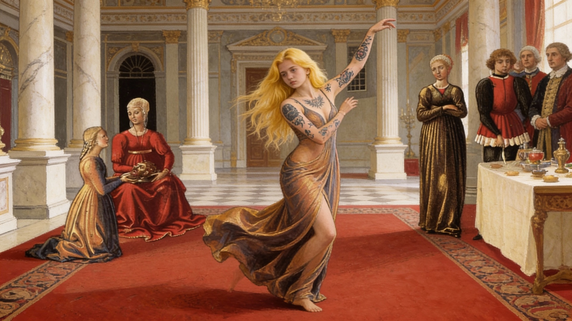 La femme séductrice danse voluptueusement au palais, provoquant désir et jalousies