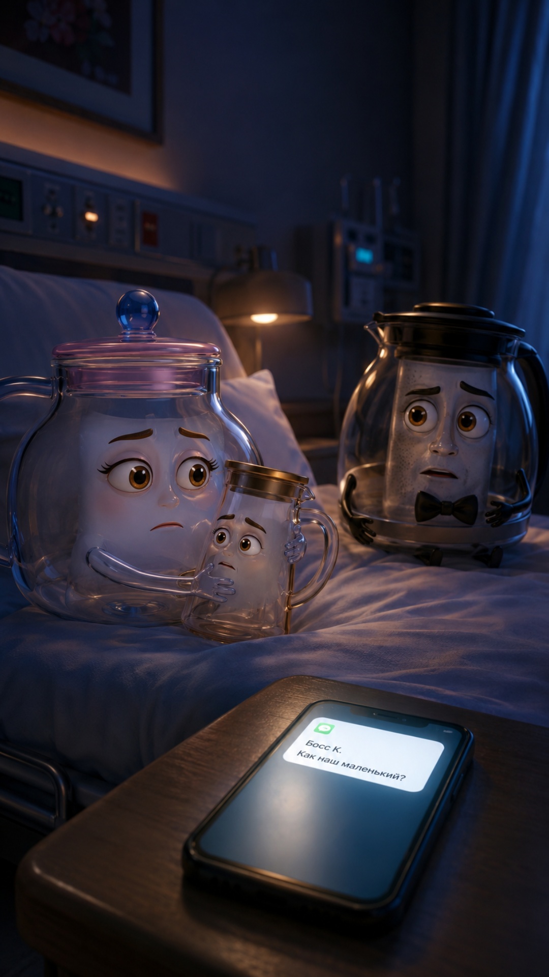 The husband teapot slowly lowers his eyes toward the glowing phone screen in his hands.

His ex...
