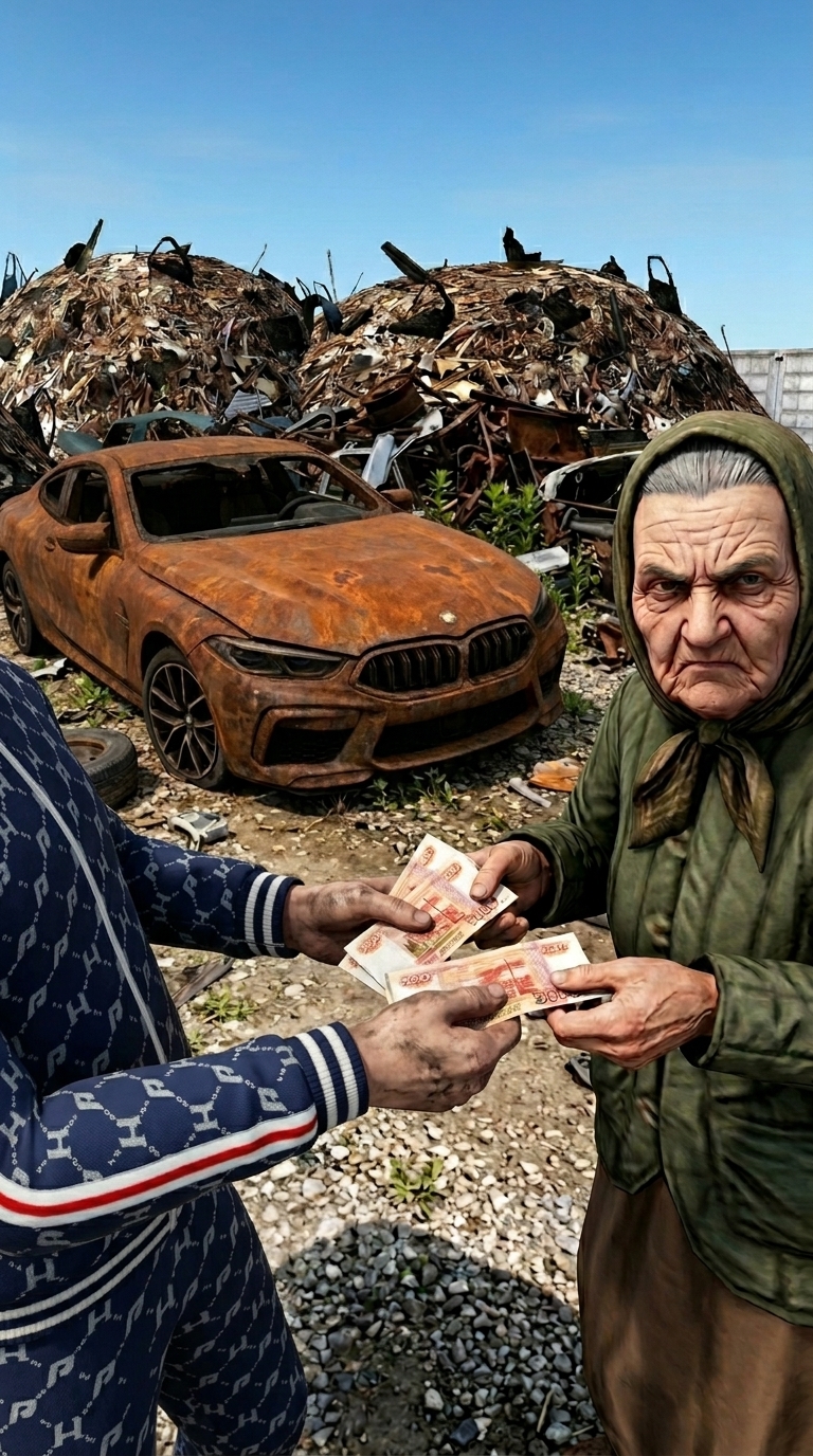 Бабушка справа издает неразборчиво мычит словно возущается и берет деньги у персонажа справа

Сце...