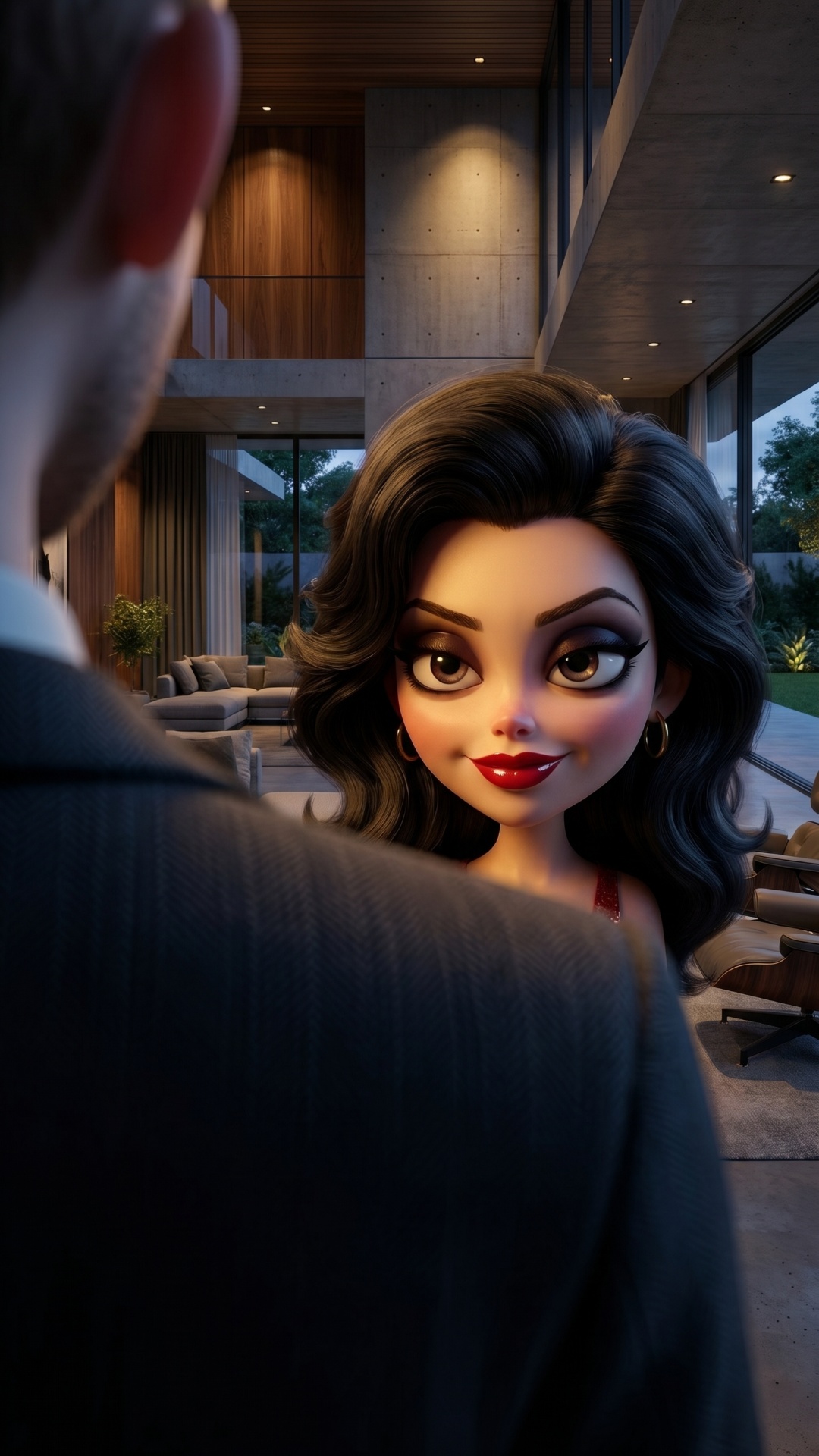 9:16 vertical video. Stylized 3D cartoon style. Locked static camera. Close up portrait of a youn...