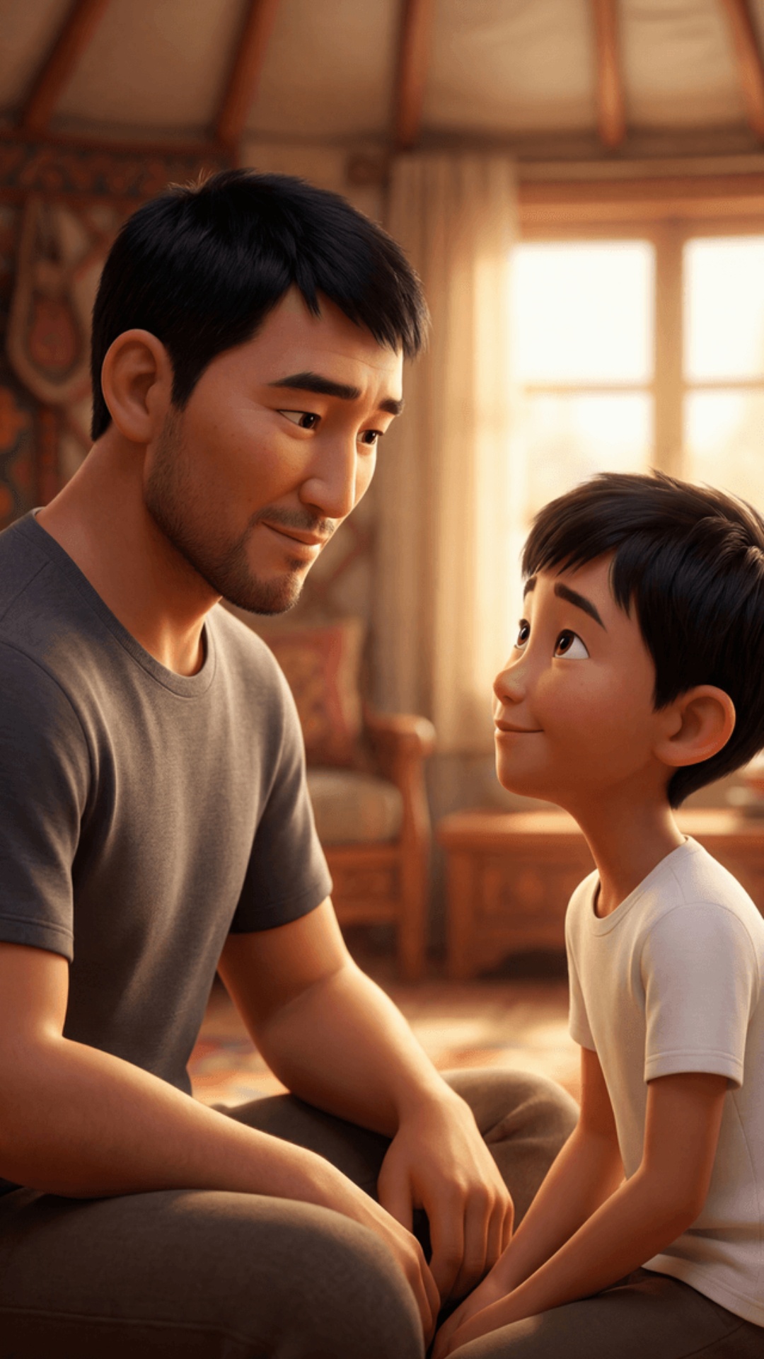SCENE 7 — Father-son moment (18–21s)

Background: father looking at boy.

Boy ignores backgro...