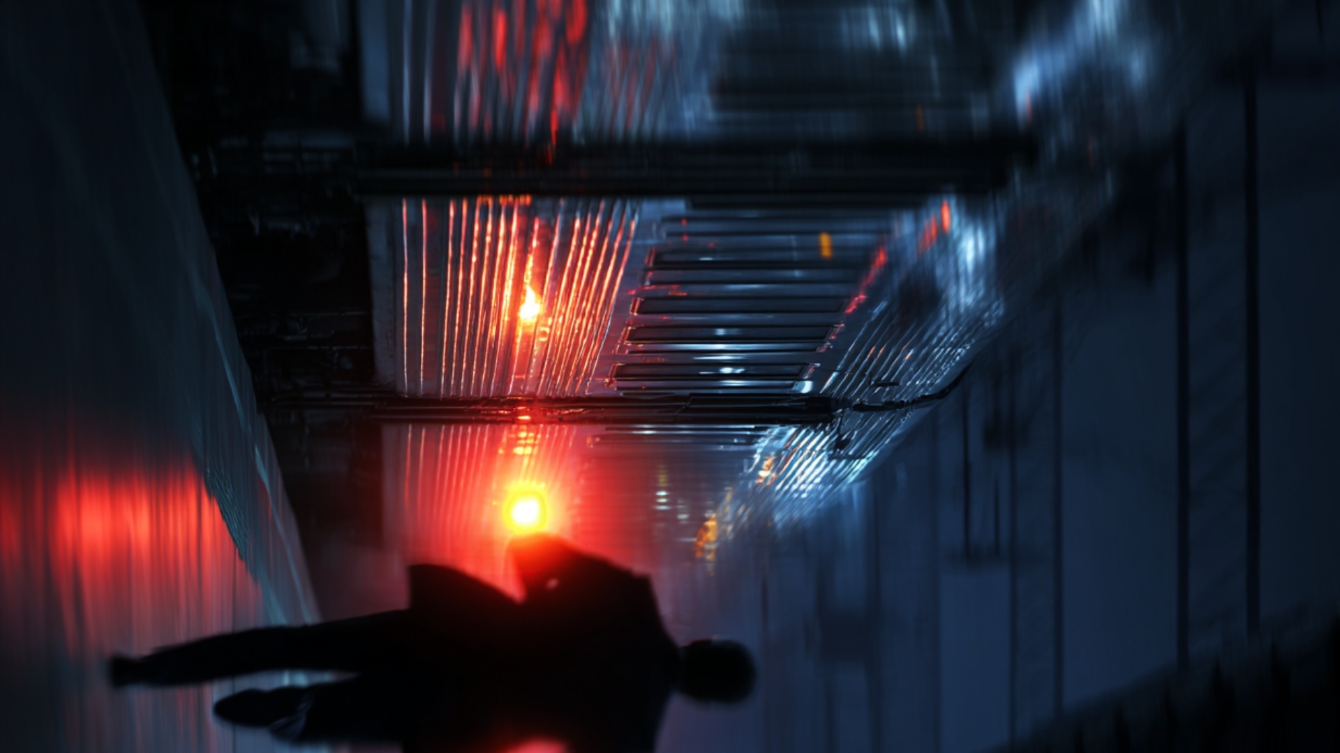 A cinematic animation of FOMO: a train leaving the station at night, glowing red and orange light...