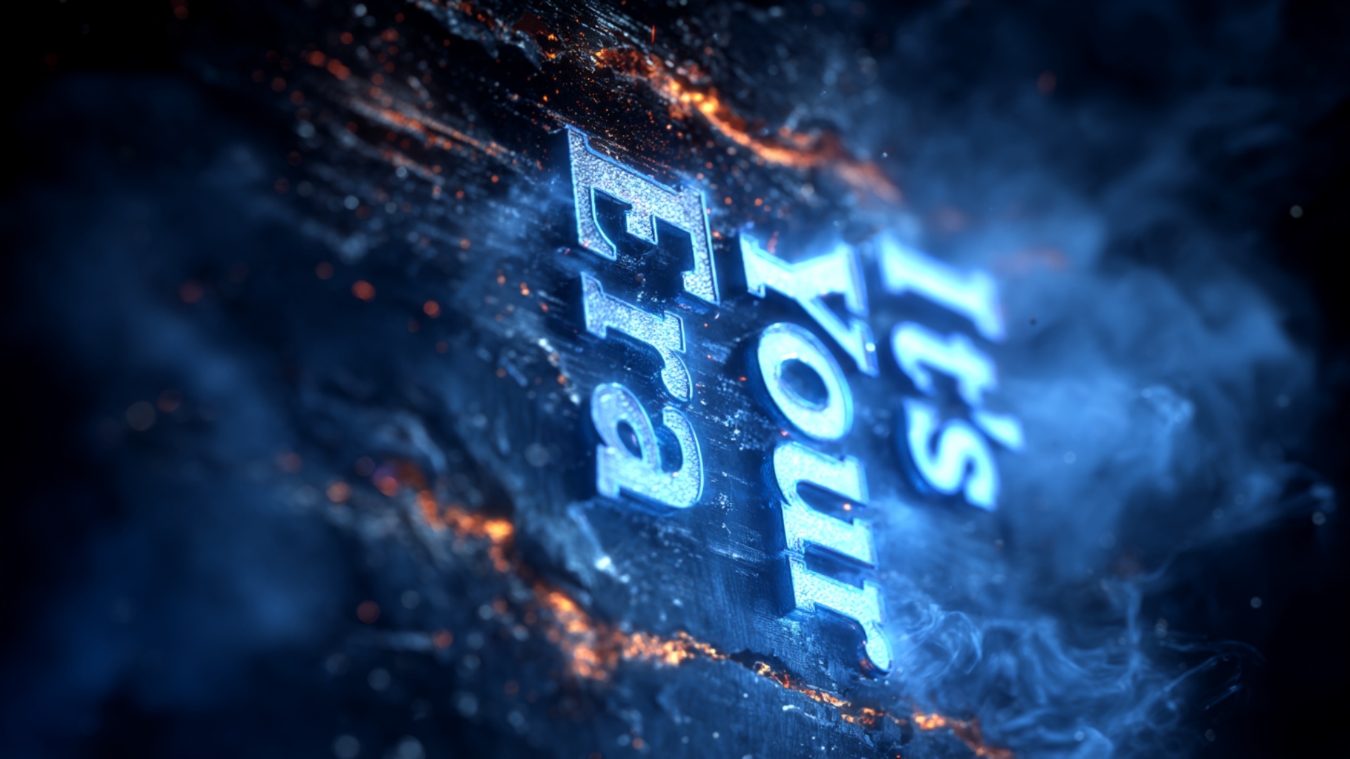 A cinematic animation of a glowing blue laser engraving into a brushed steel surface. The engravi...