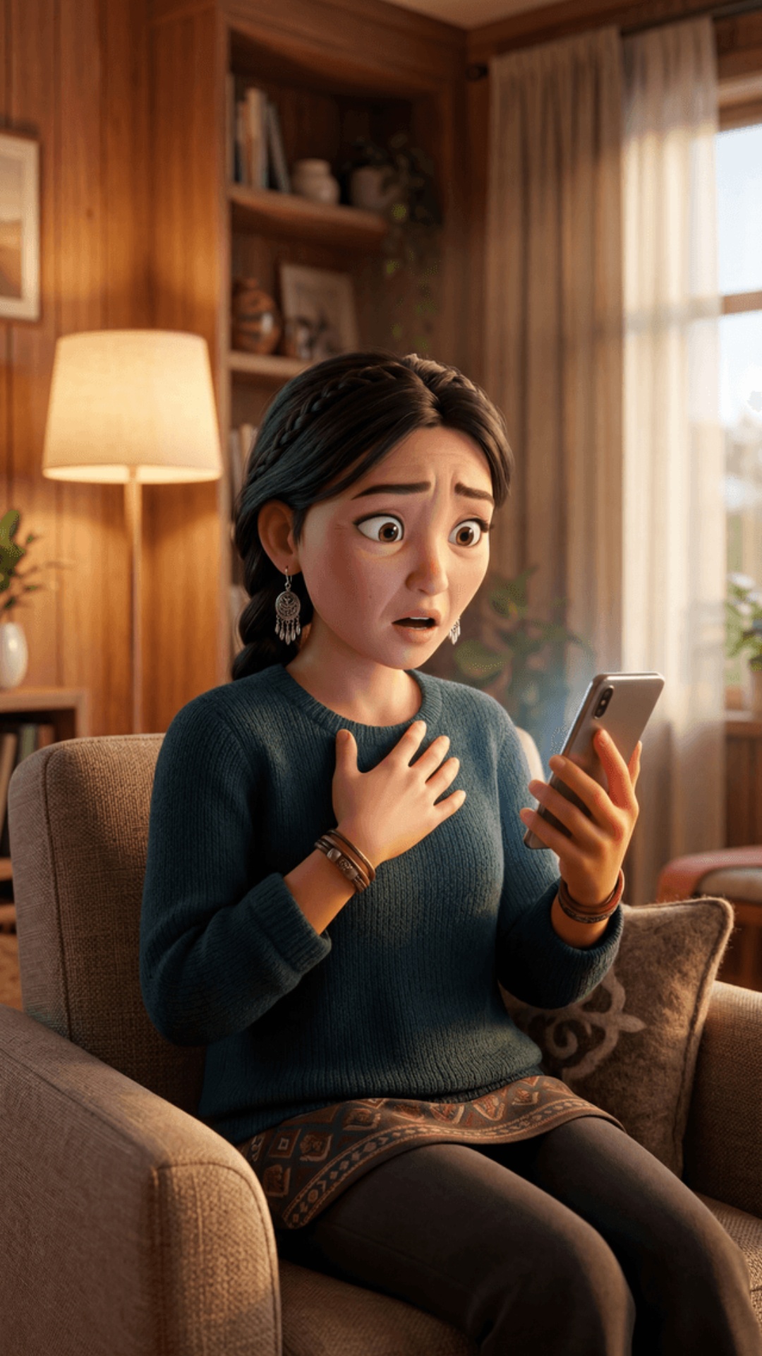 Animated stylized cinematic scene, 70% cartoon style, 30% realism, Pixar-style faces, soft styliz...
