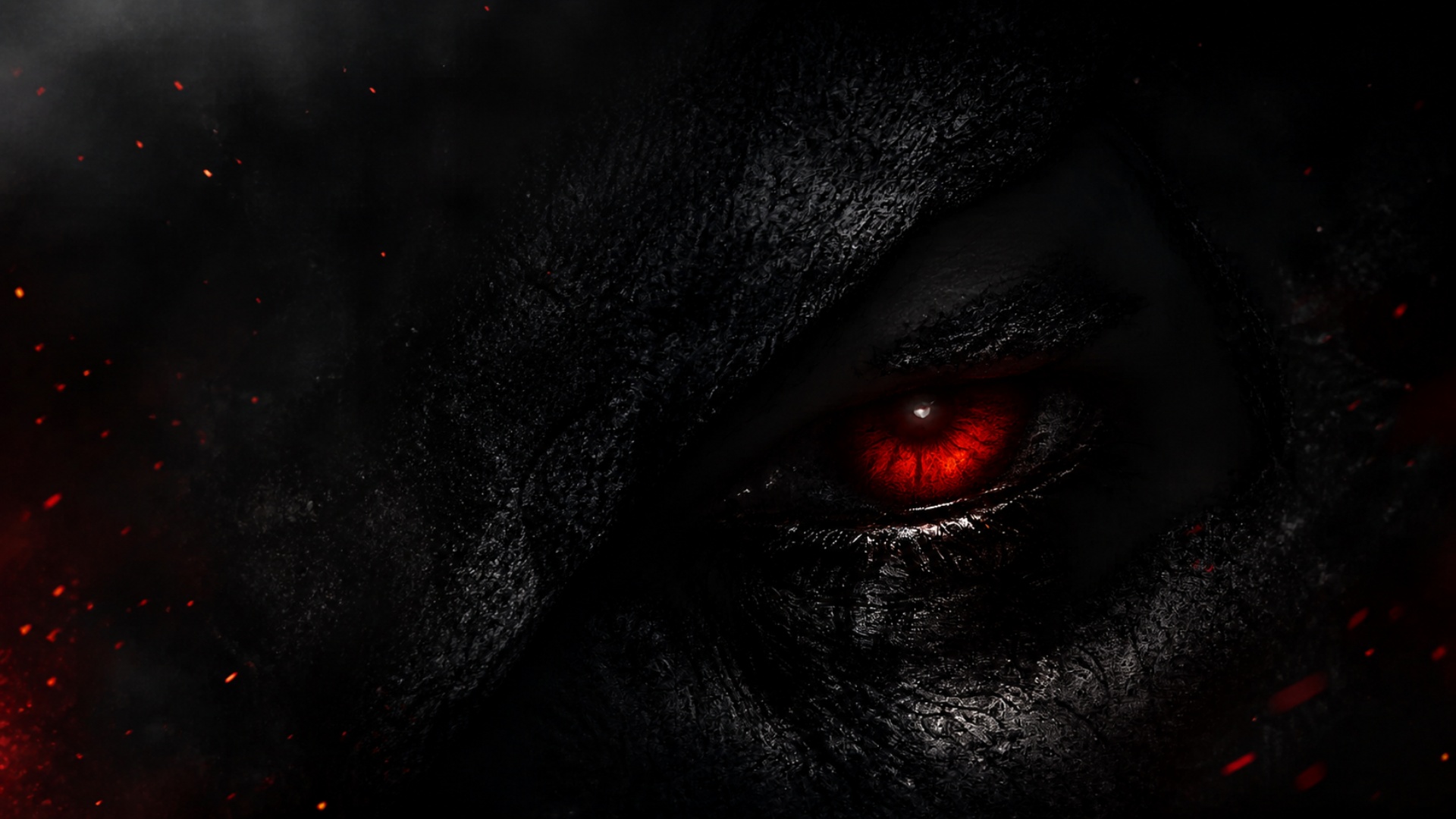 "Extreme close-up of a human eye dilating in fear. Inside the pupil, a flickering vintage televis...