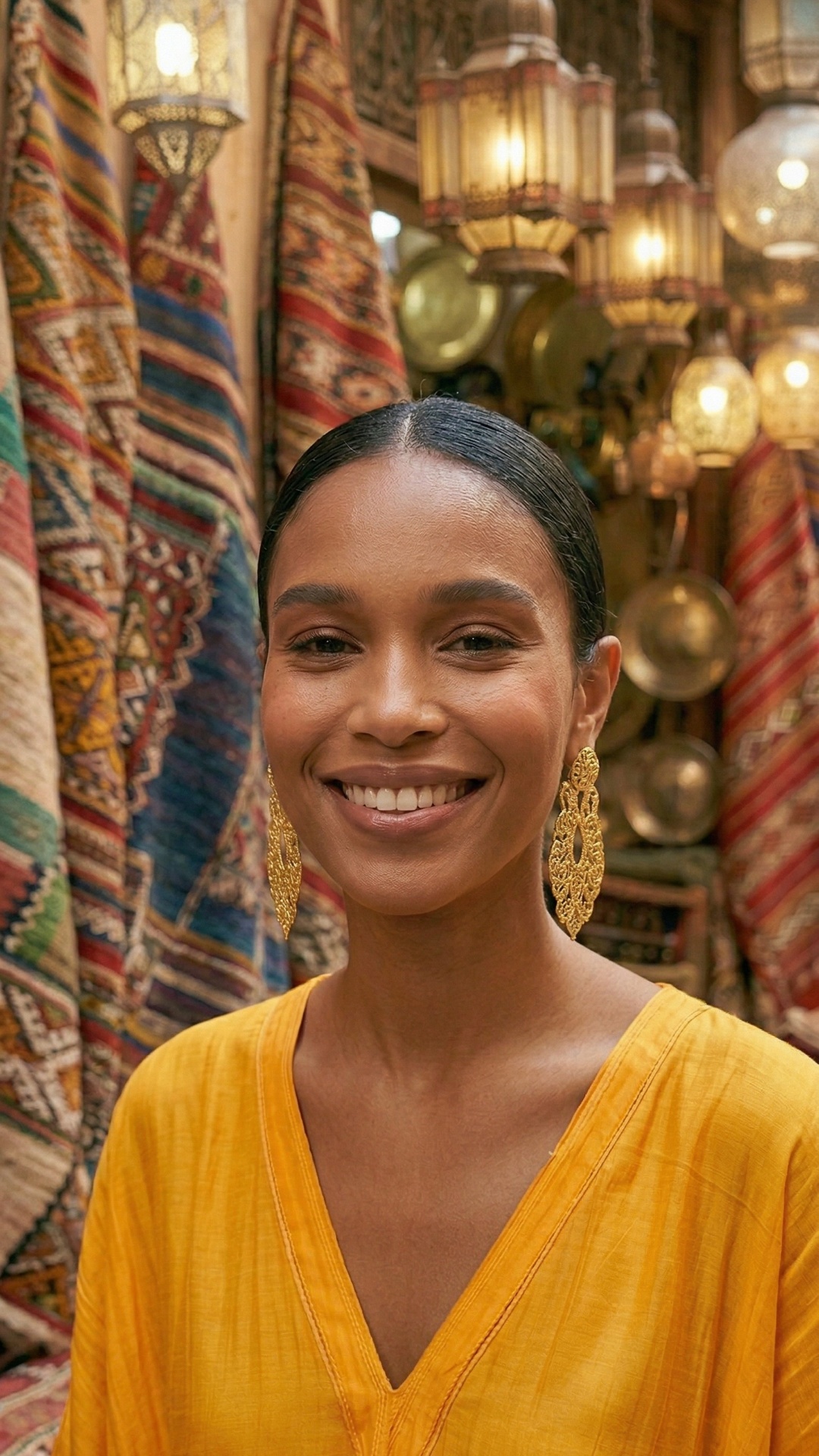 she suddenly sees a seller she knows and they shake hands as a greeting