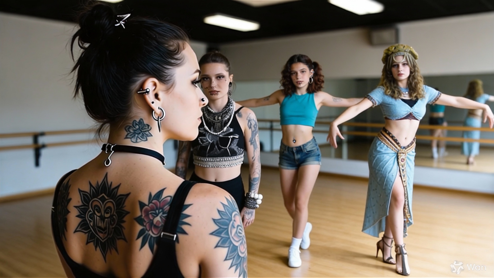 Les 4 danseuses se disputent sur la piste du cours de danse.