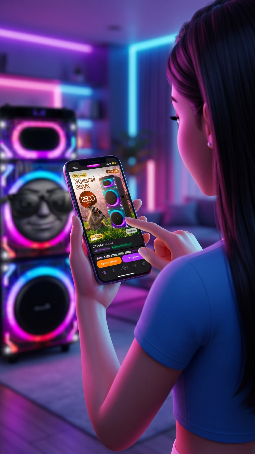 girl hand holding phone, finger presses "add to cart" button, subtle tap animation

background ...