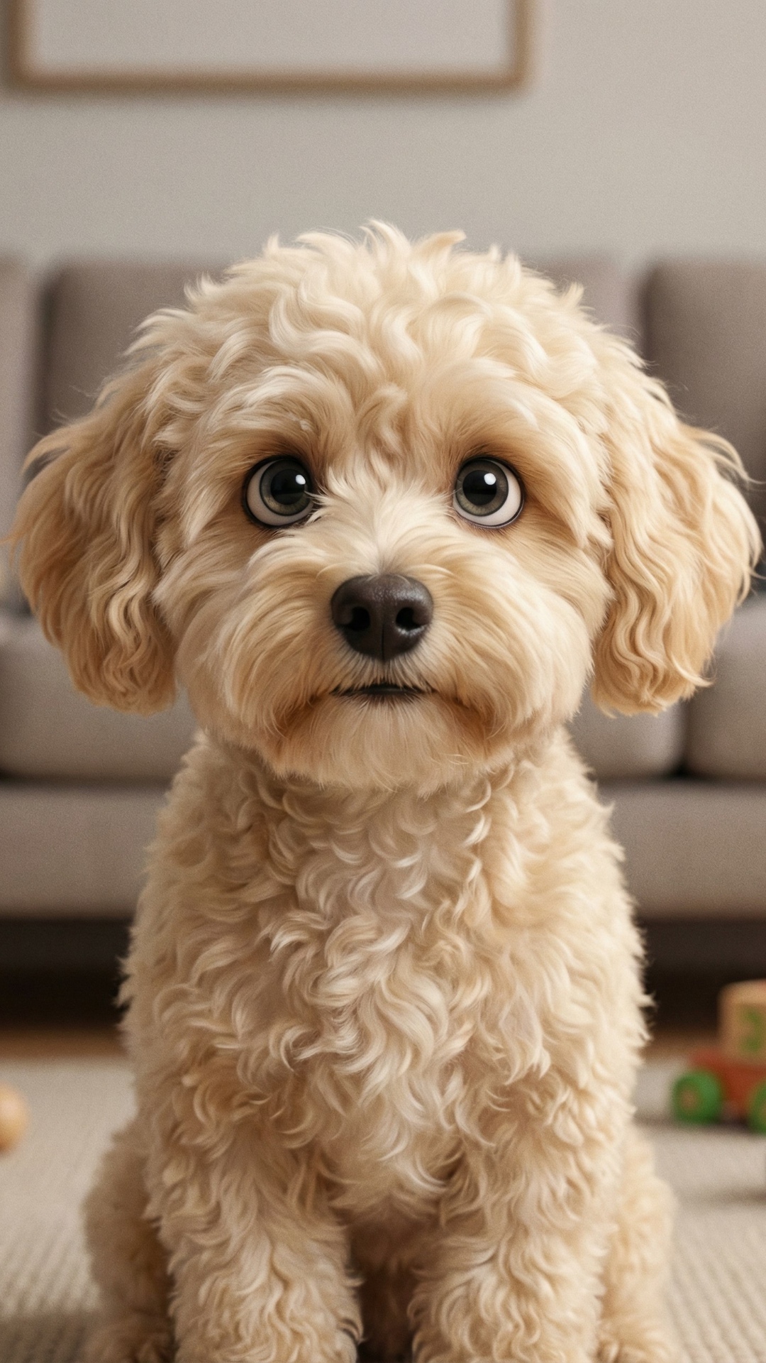 The dog is sitting still, calm and composed, with a serious, lecturing expression.
The camera sta...