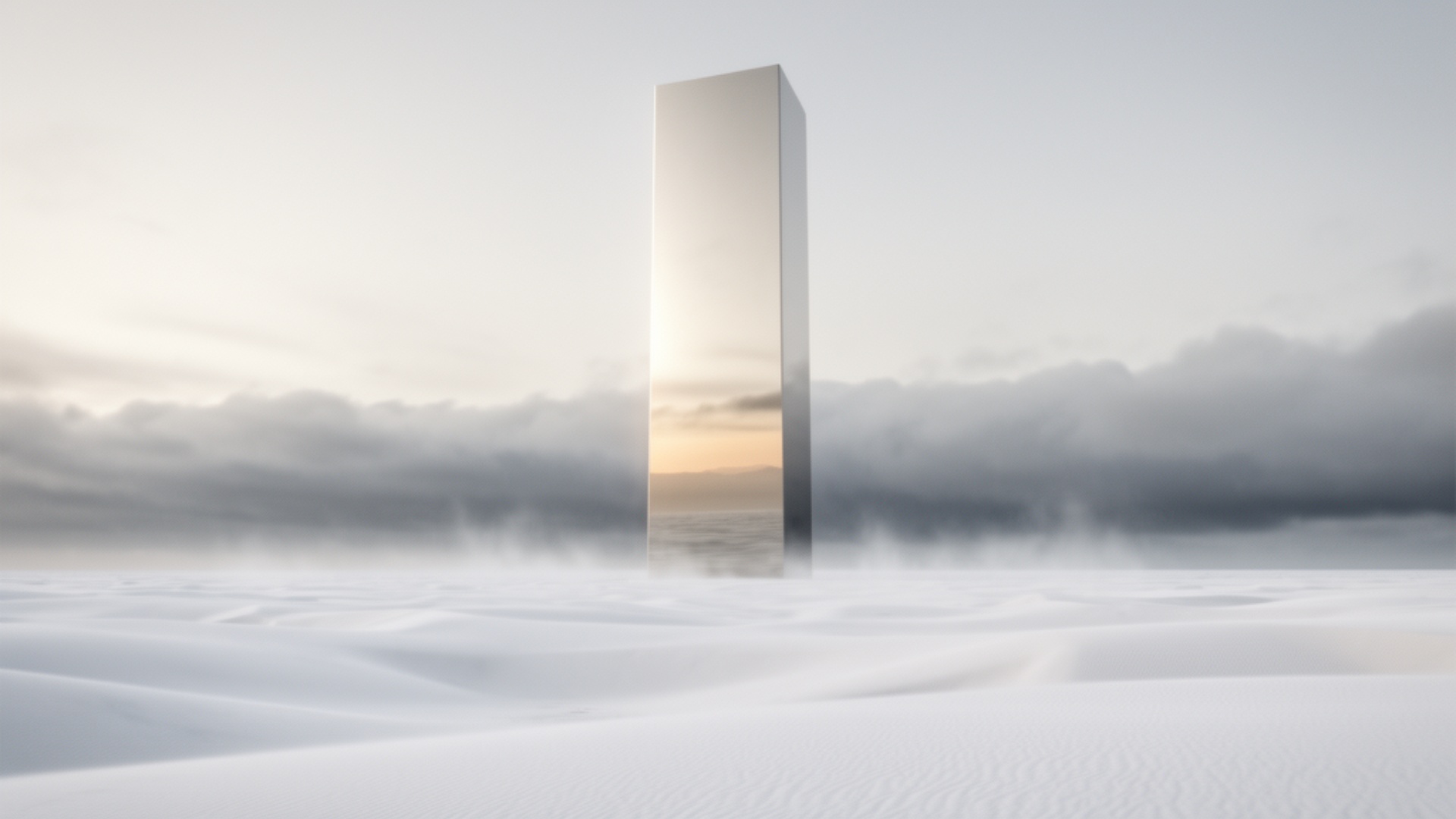 slow cinematic zoom out from monolith, desert stretching to horizon, no camera shake