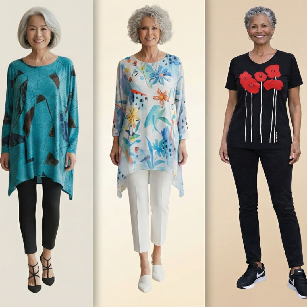 Make the lady in the middle step out of frame and model with her hand on hip with gentle sway
