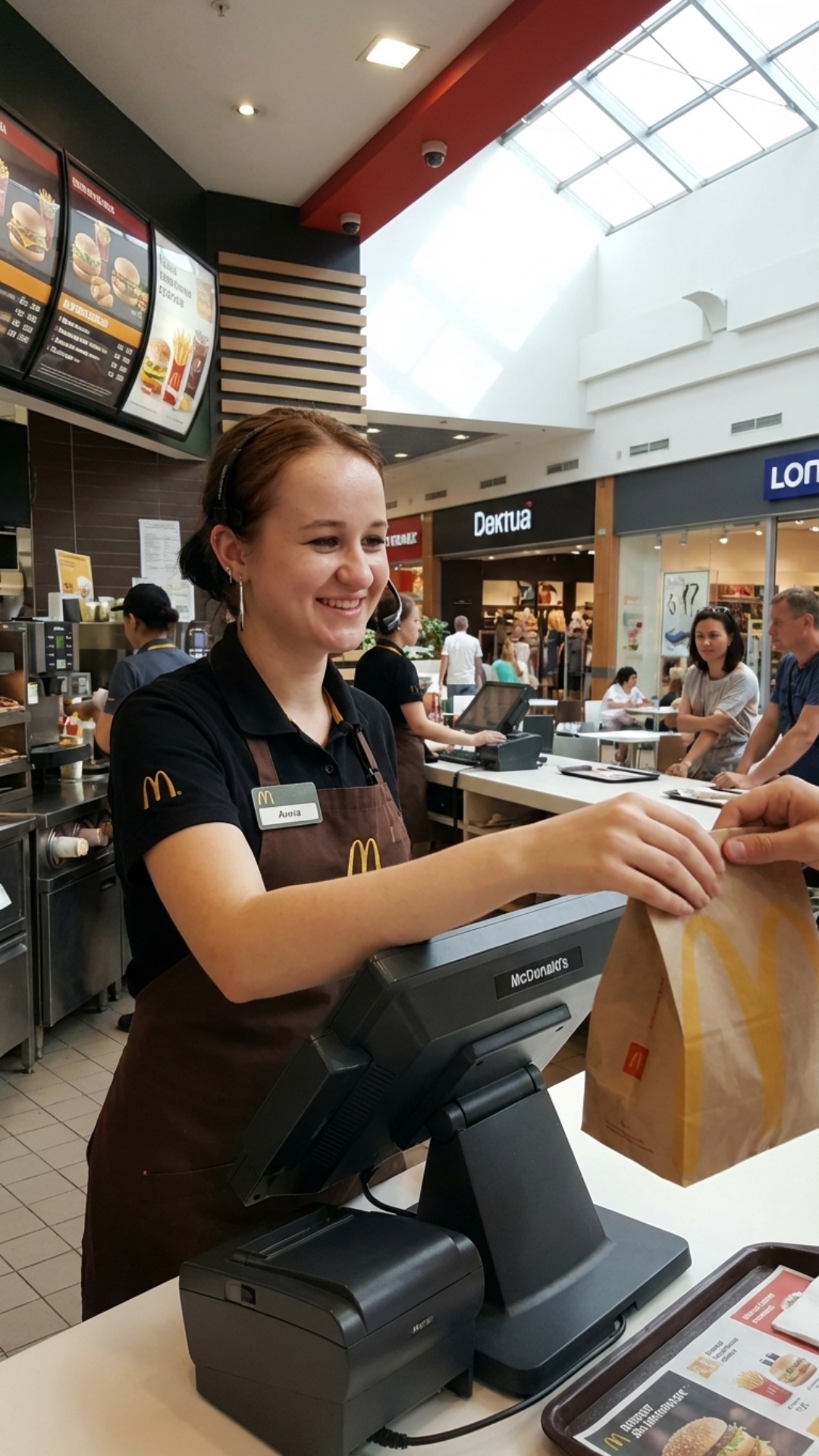 Нарисуй меня в виде работника McDonald's на кассе в торговом центре