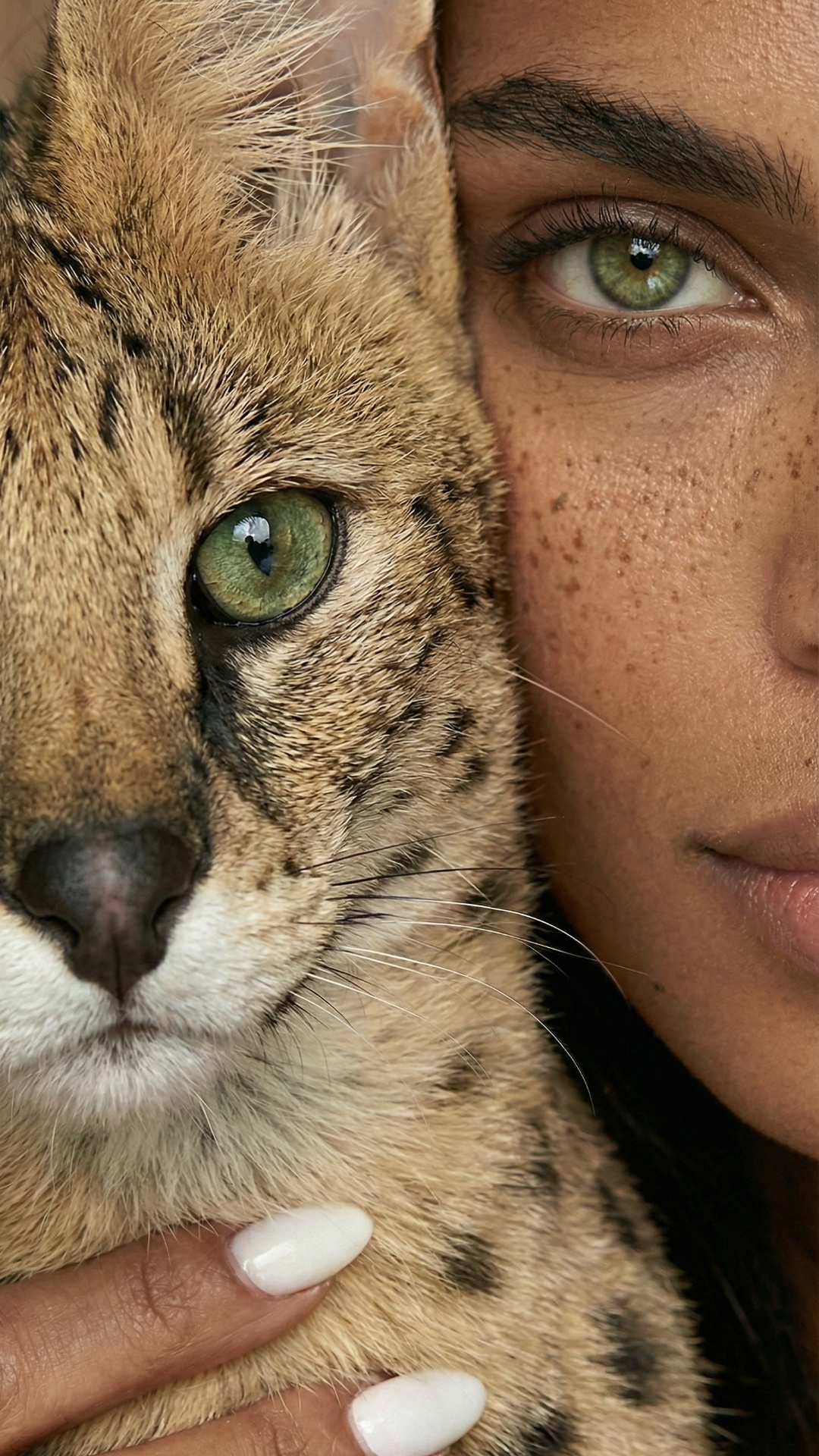 Animate the photo: the human blinks, then the cat blinks. Subtle breathing. After 3 seconds, the ...