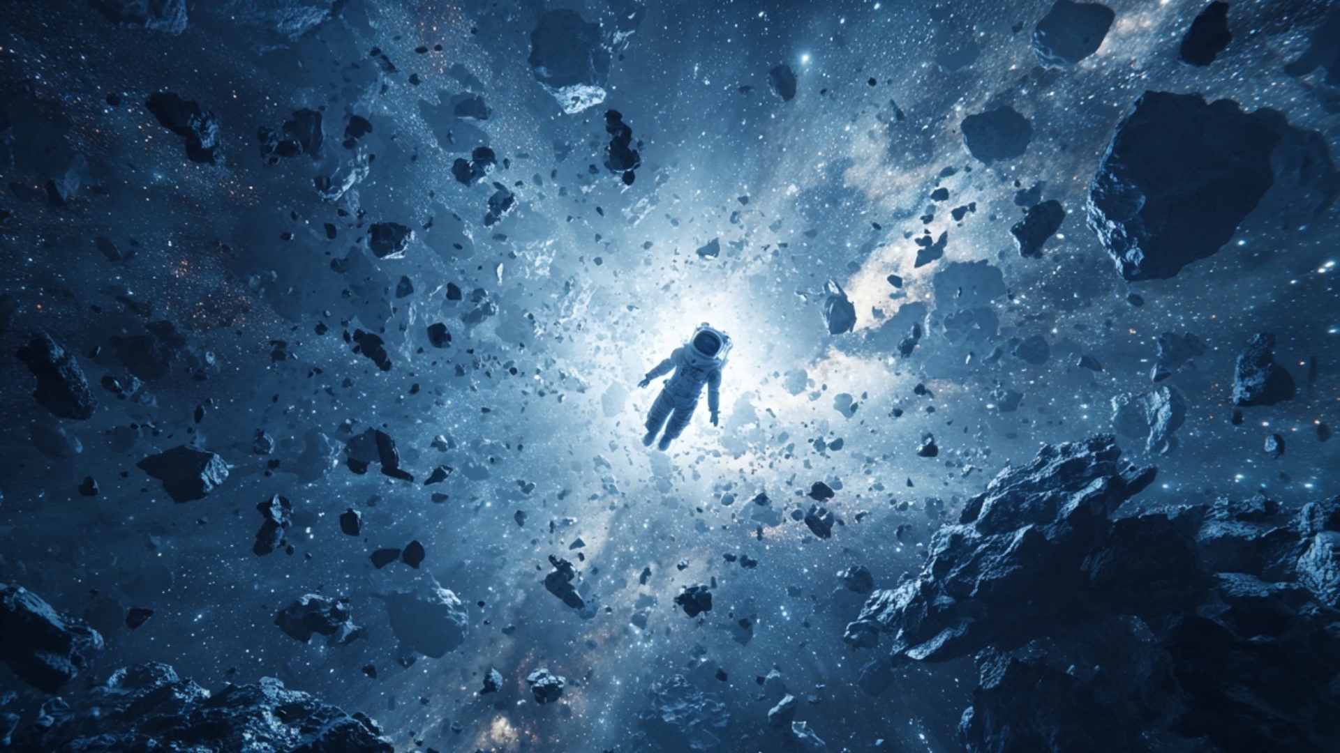 In the silence of the cosmos, an astronaut floats beyond the edge of gravity.
Asteroids drift aro...