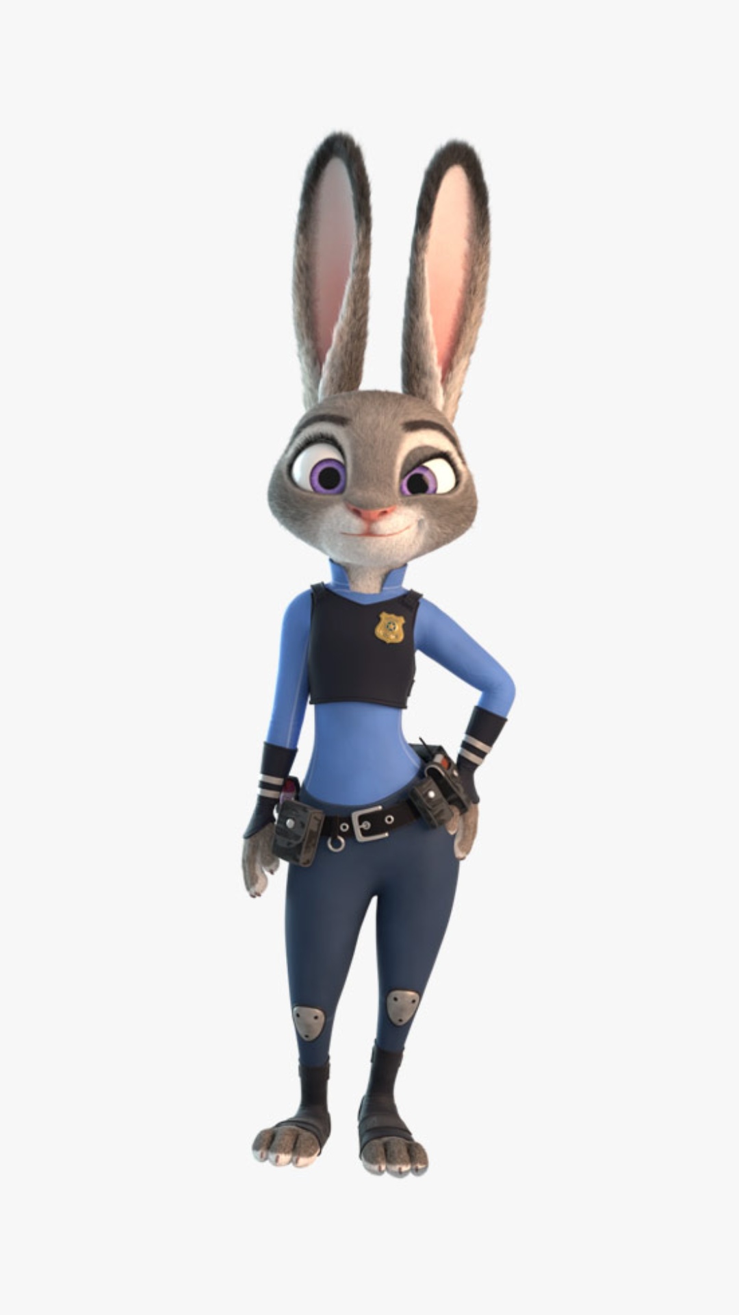 A rabbit police officer in a blue uniform speeds by on a scooter, chasing a small mischievous pur...