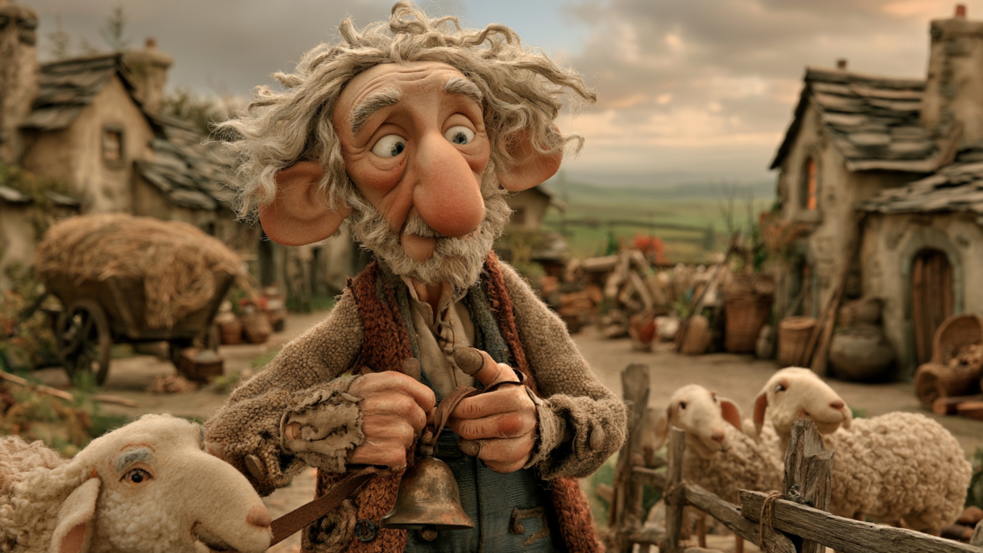 The shepherd lifts the brass bell and leather strap in front of him, turns the bell in his hands ...